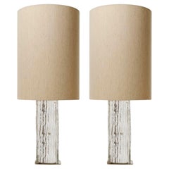 Pair Large Kalmar Table Lamps 'Frankenberg', Glass Nickel Fabric Shades, 1970s