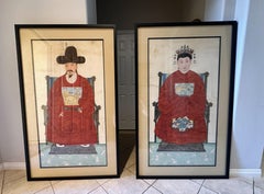 Pair Large Korean Ancestral Portraits 18th/19 Century Joseon Dynasty