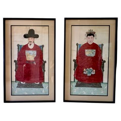 Pair Large Korean Ancestral Portraits 18th/19 Century Joseon Dynasty