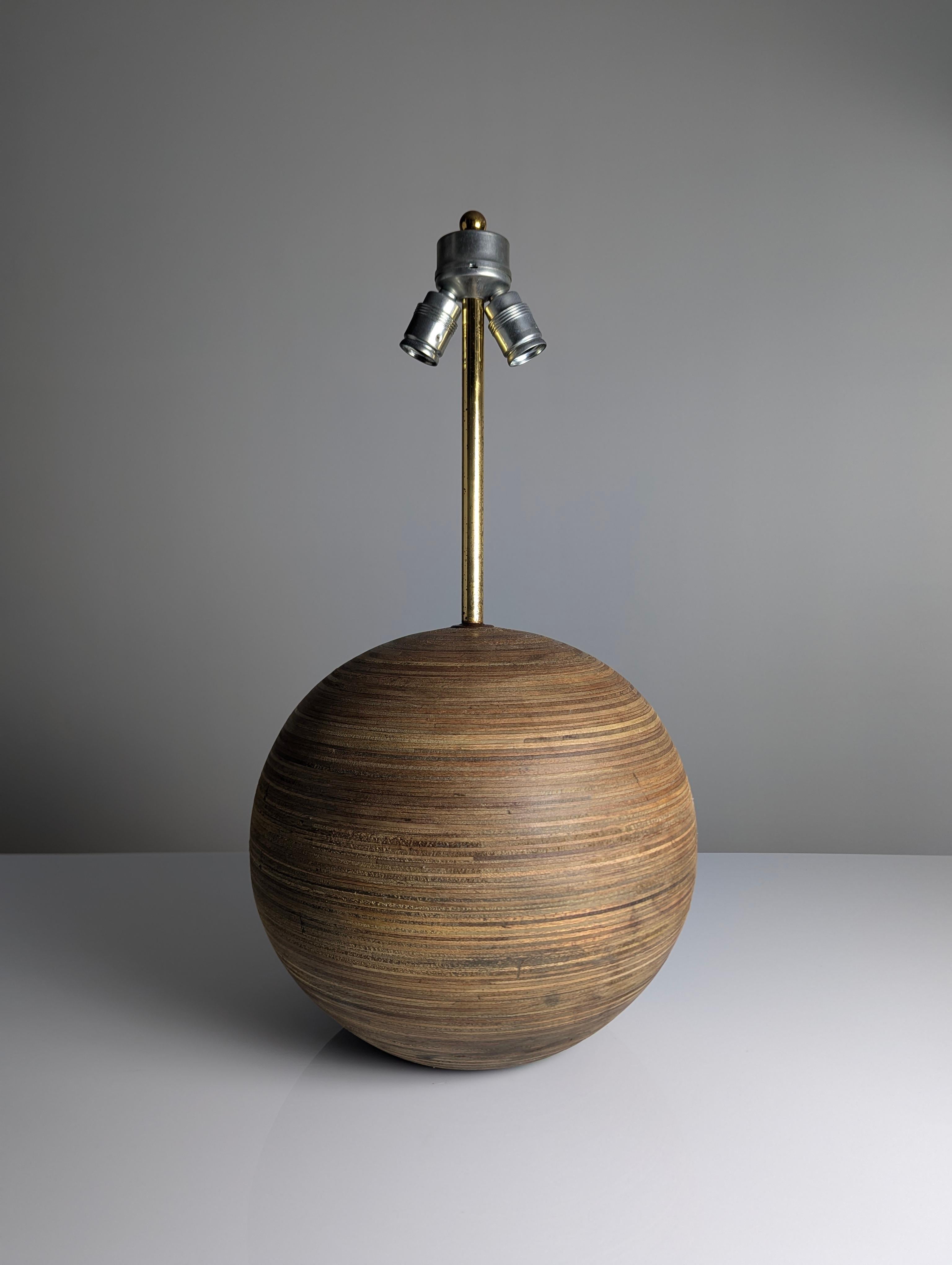 Mid-Century Modern Pair Large Laminated Wood Sphere Lamp, 1960s en vente