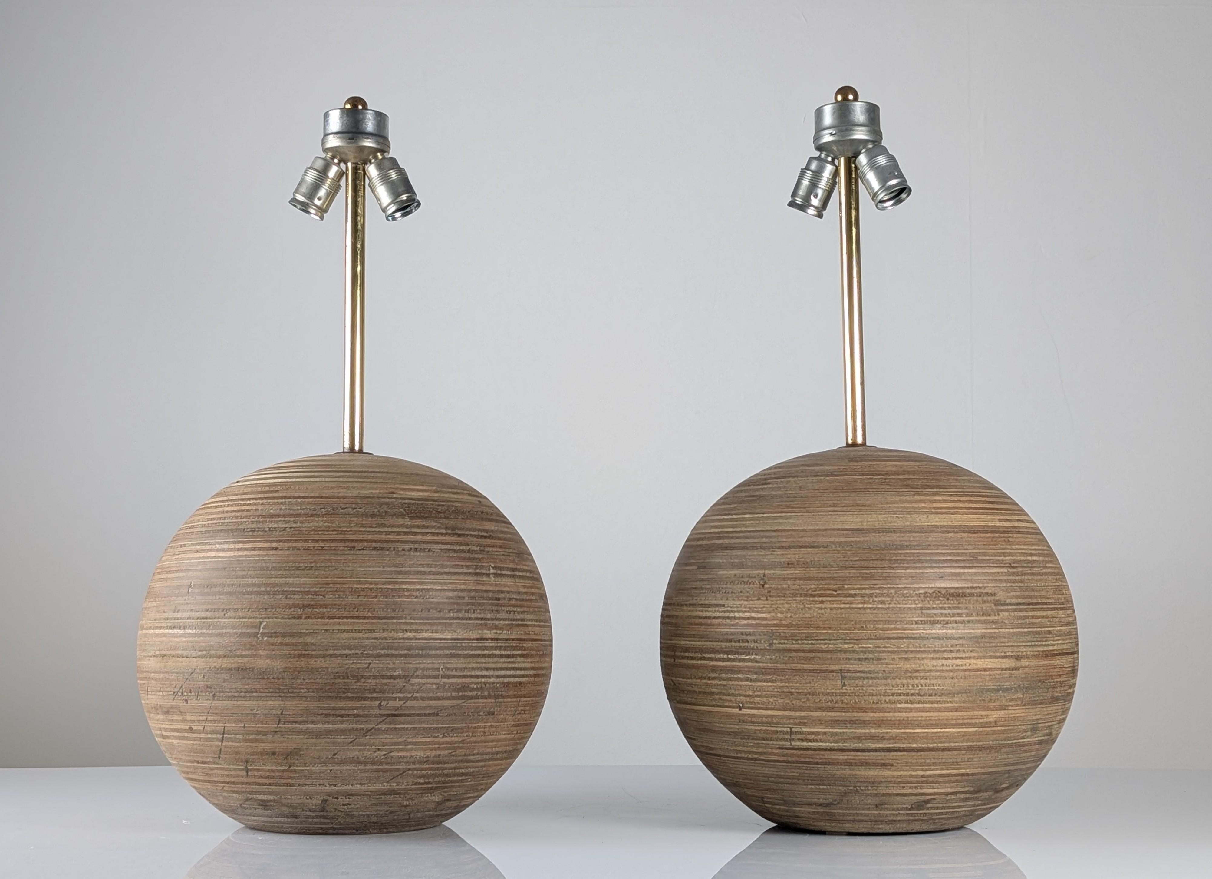Stratifié Pair Large Laminated Wood Sphere Lamp, 1960s en vente