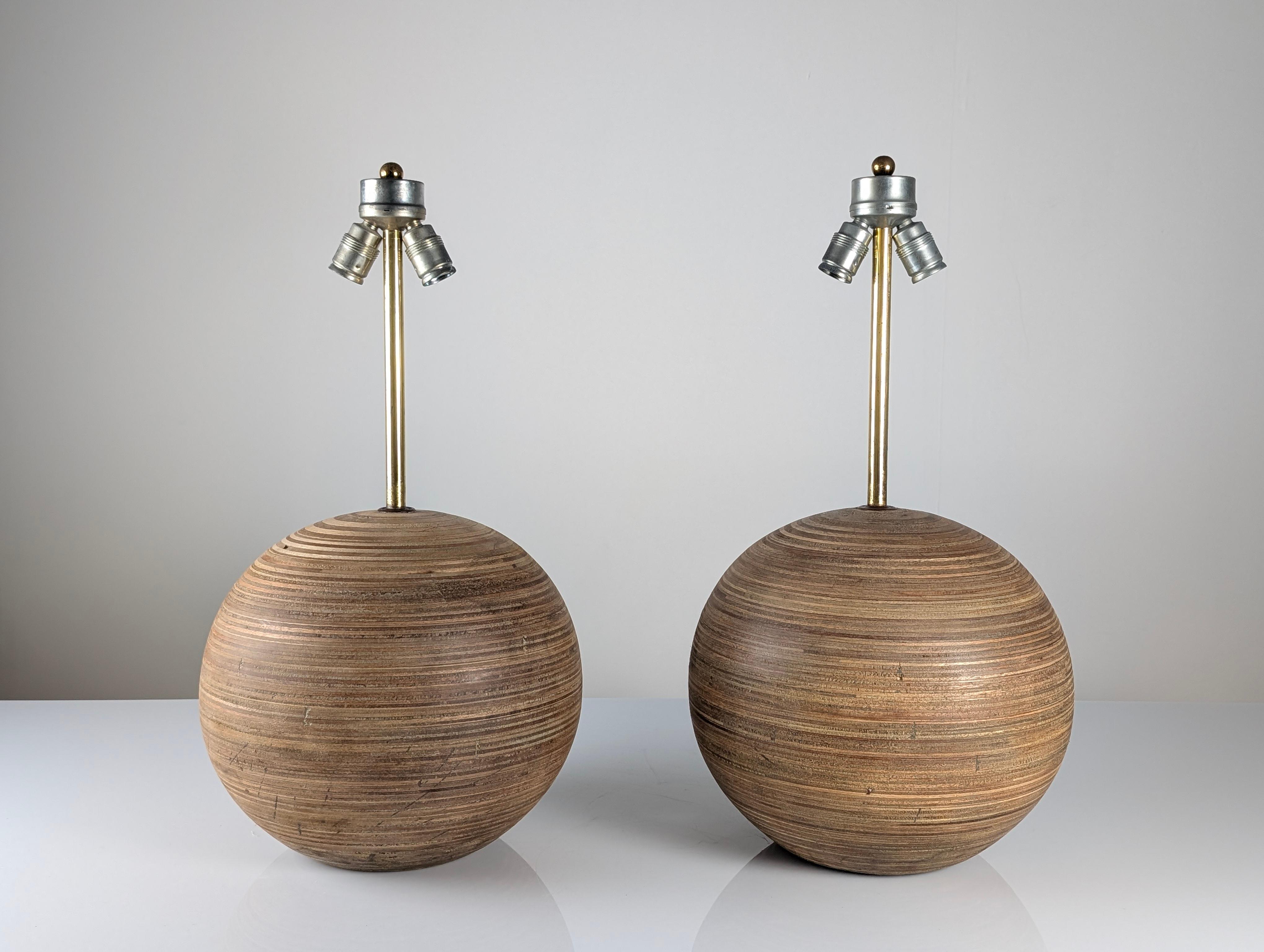 Pair Large Laminated Wood Sphere Lamp, 1960s en vente 2