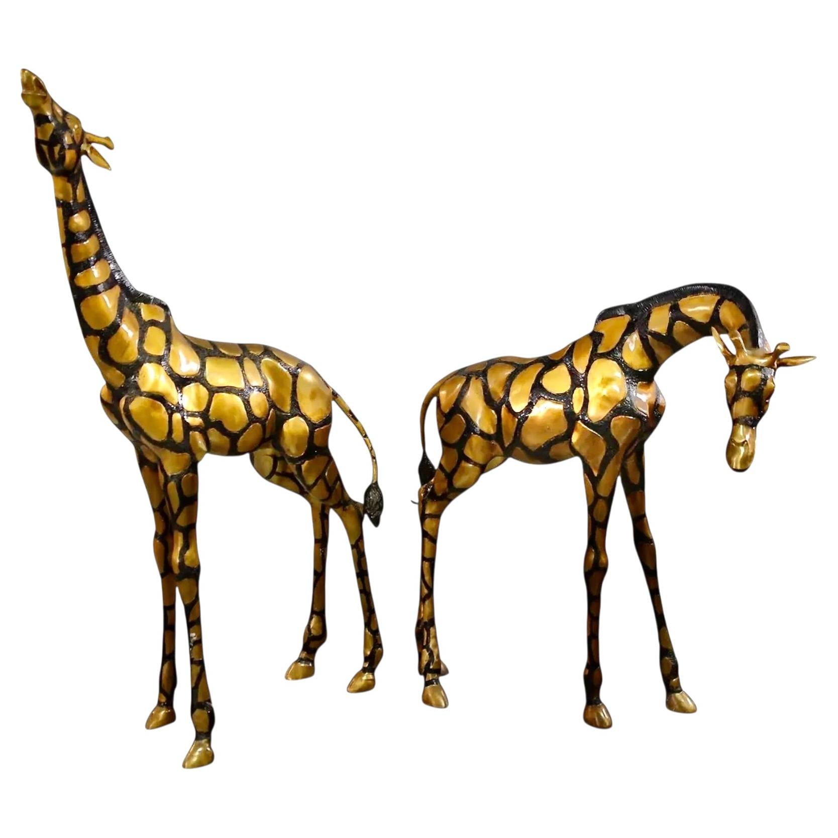 Pair Large Late 20th Century Brass Giraffes, After Sergio Bustamante