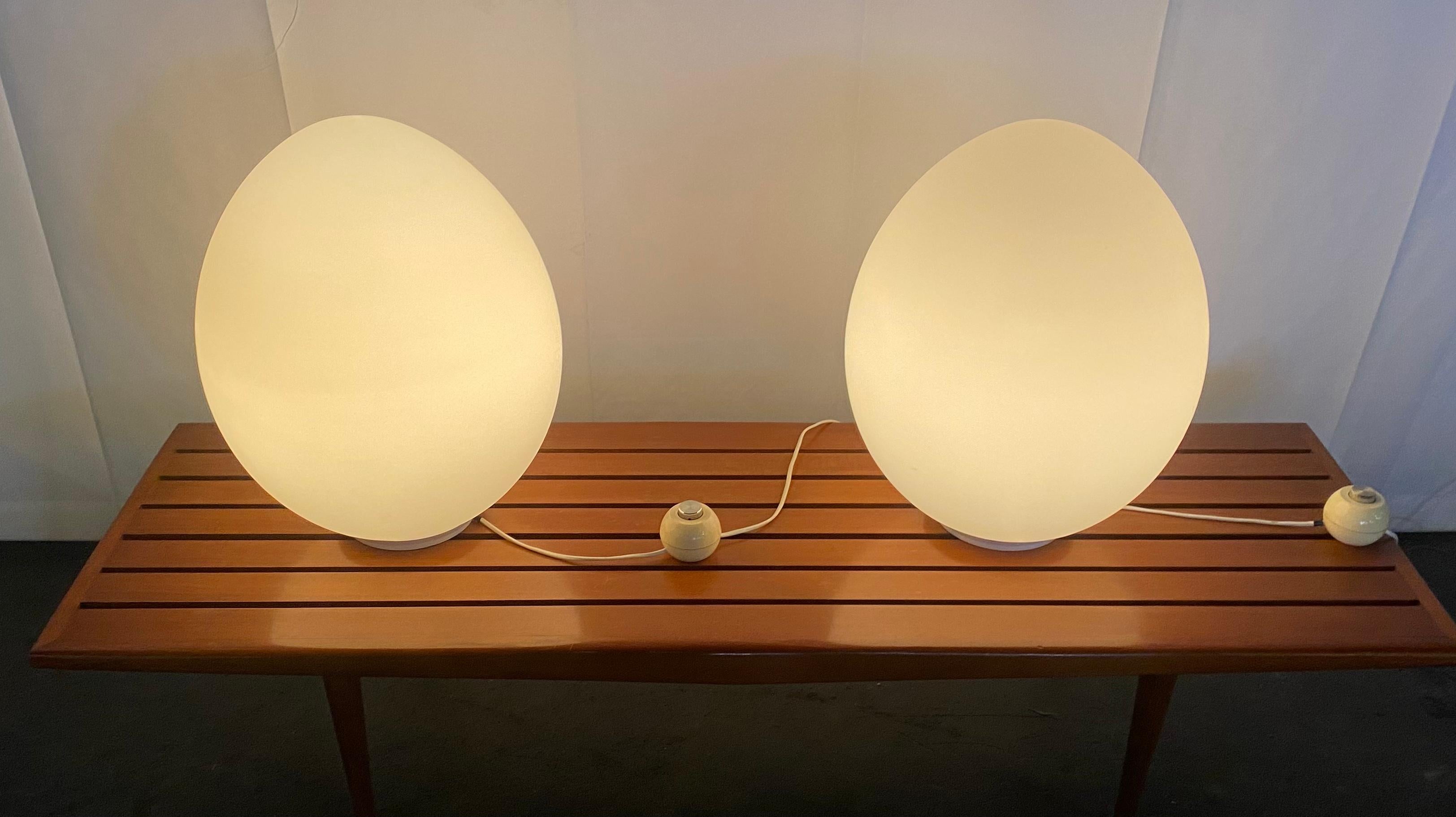 Metal Pair Large Laurel Lamp Company Glass Egg Lamps. Italian Glass