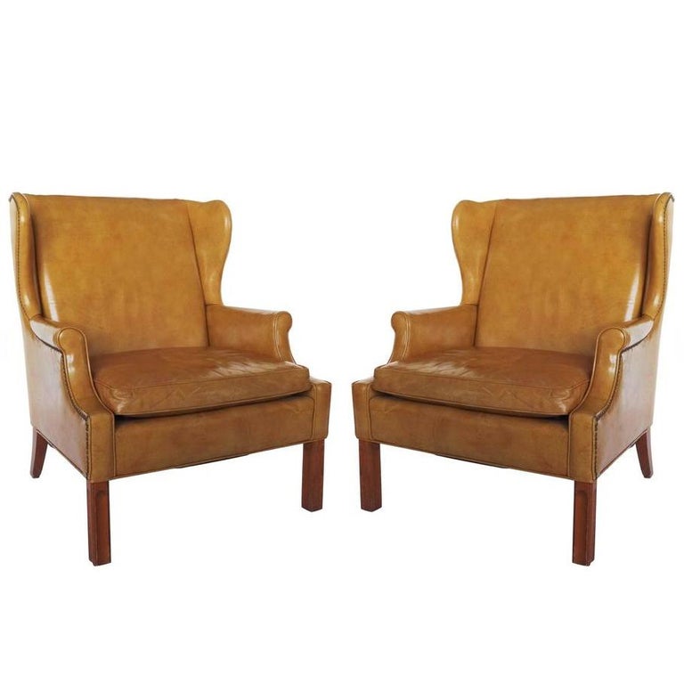 Pair Large Leather Wingback Armchairs at 1stDibs