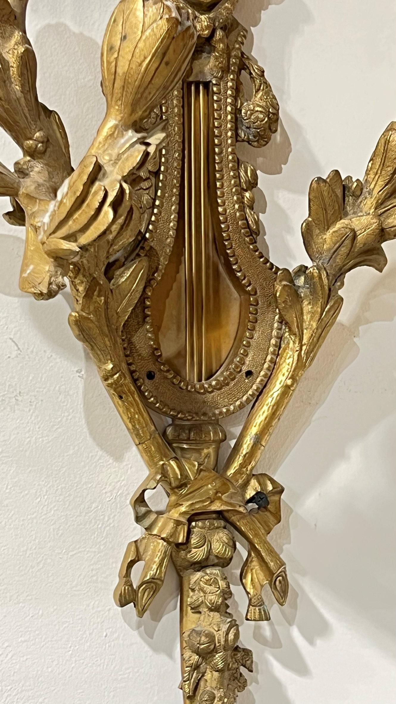 Pair Large Louis XVI Style Gilt Bronze Sconces For Sale 6