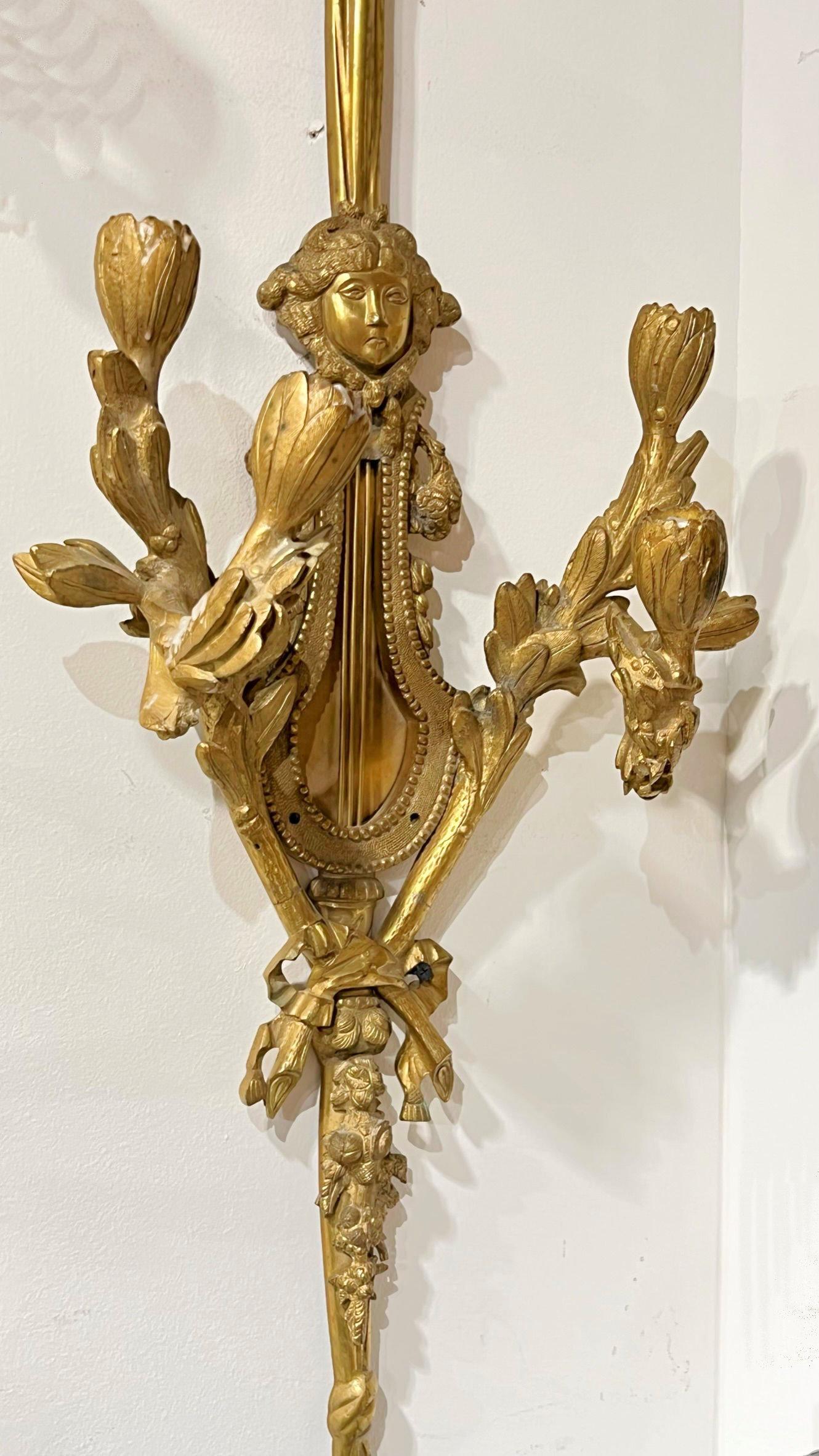 Pair of very large French gilt bronze sconces in the Louis XVI style dating from the early 20th century.