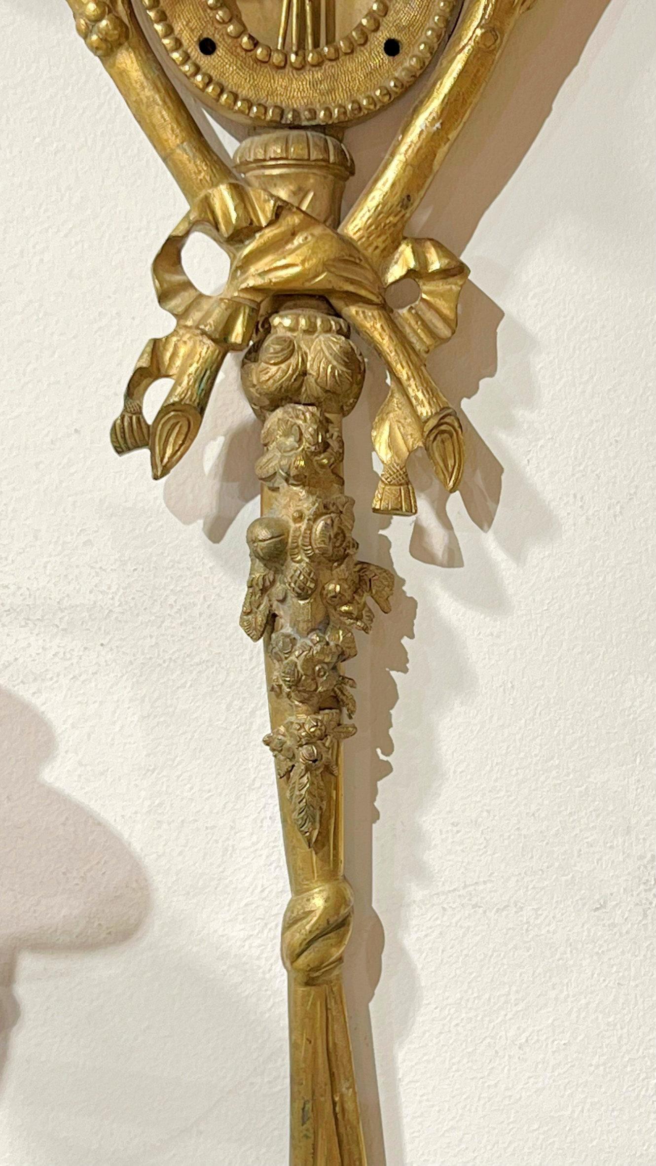 Pair of large French  Louis XVI Style Gilt Bronze Sconces In Good Condition For Sale In New York, NY