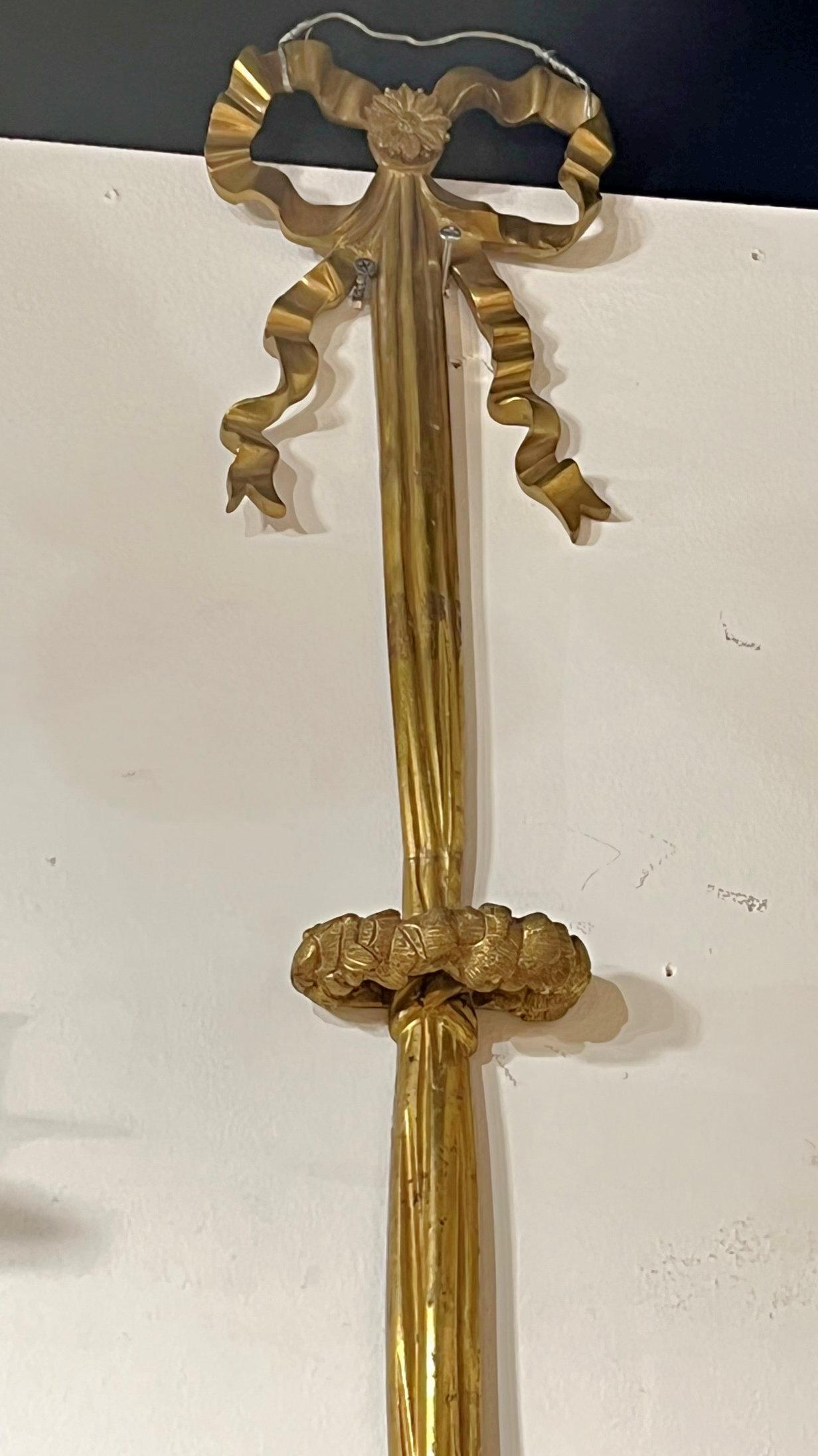 Pair Large Louis XVI Style Gilt Bronze Sconces In Good Condition For Sale In New York, NY