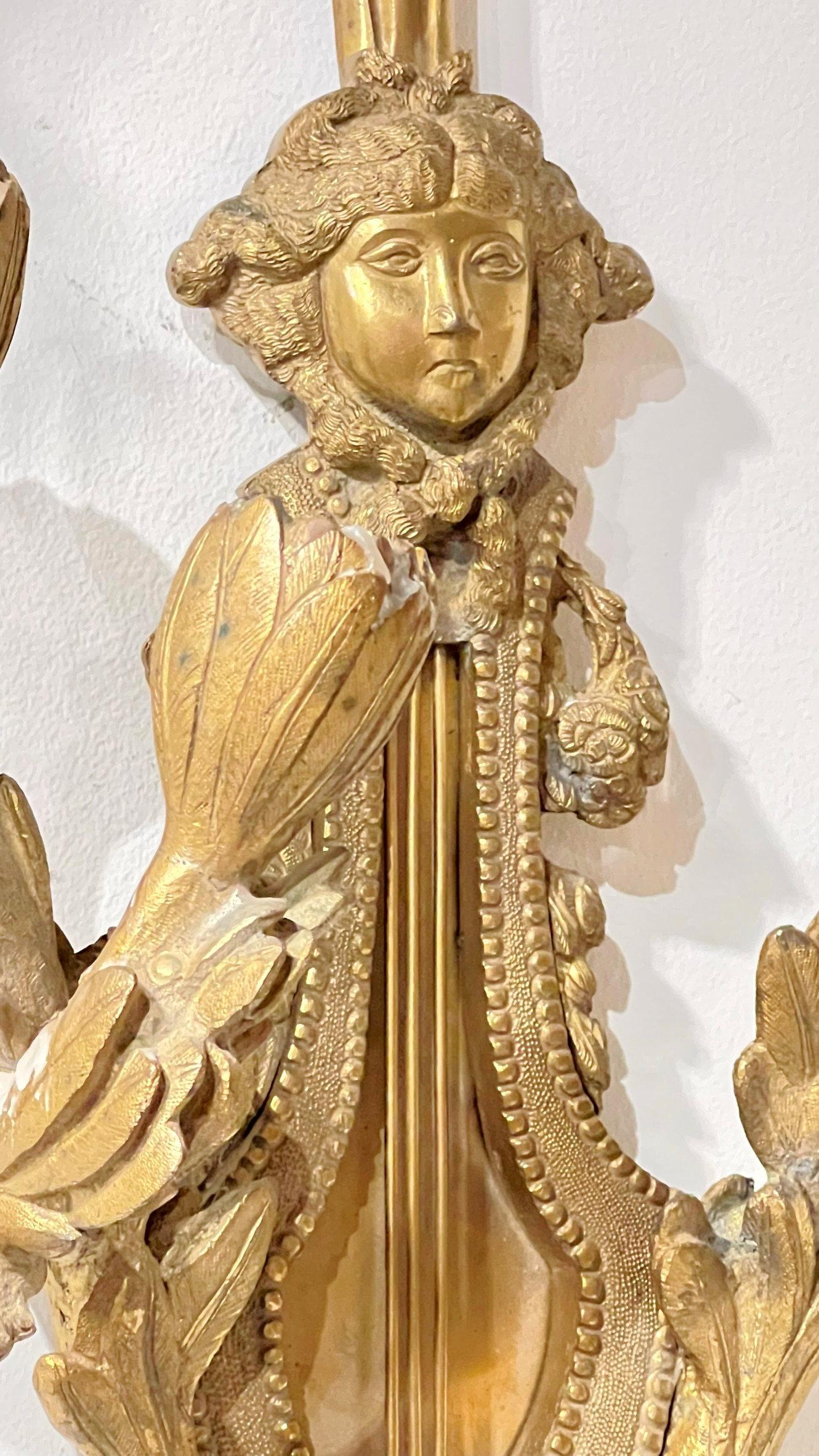 Early 20th Century Pair of large French  Louis XVI Style Gilt Bronze Sconces For Sale