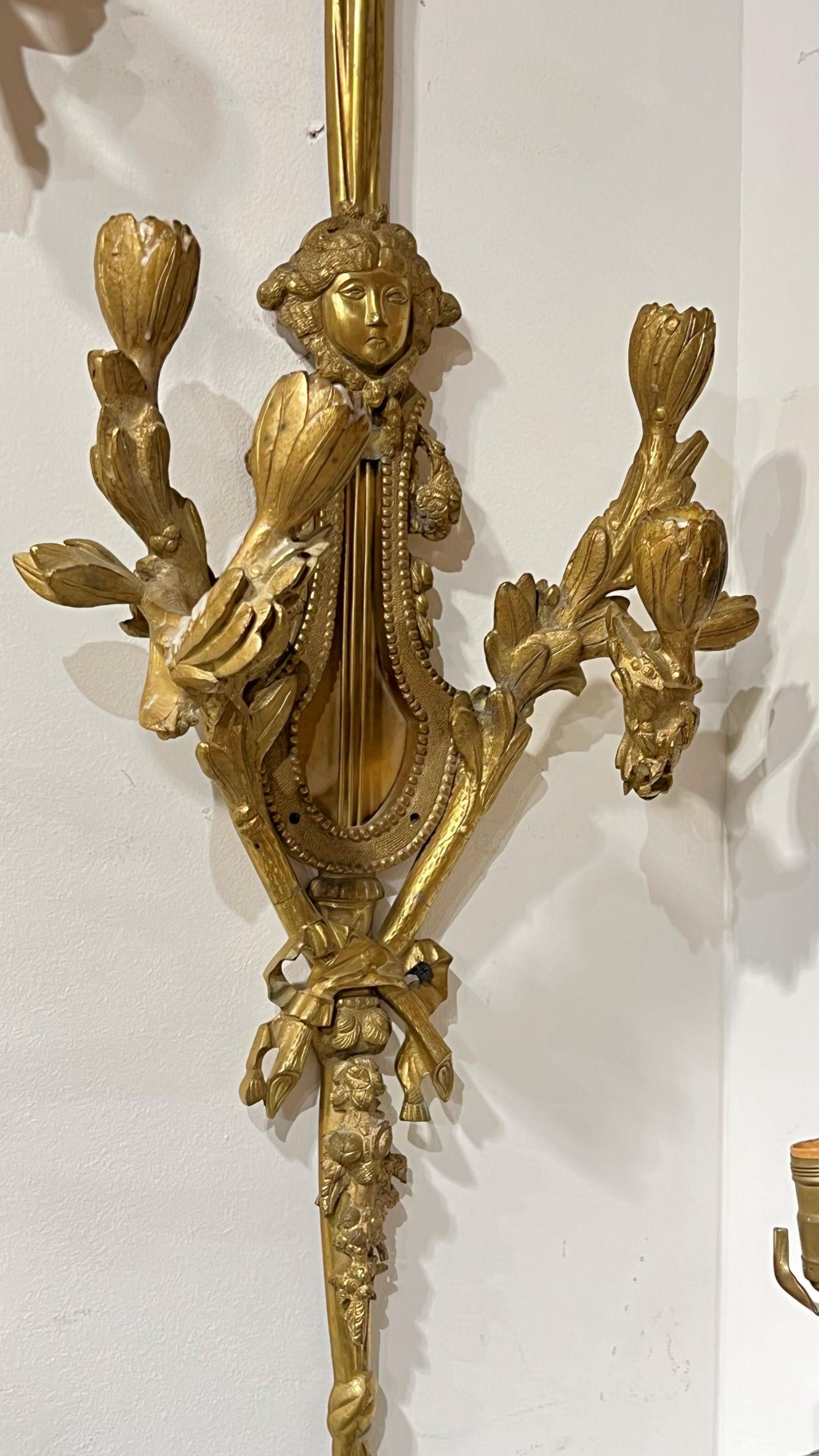 Pair Large Louis XVI Style Gilt Bronze Sconces For Sale 2