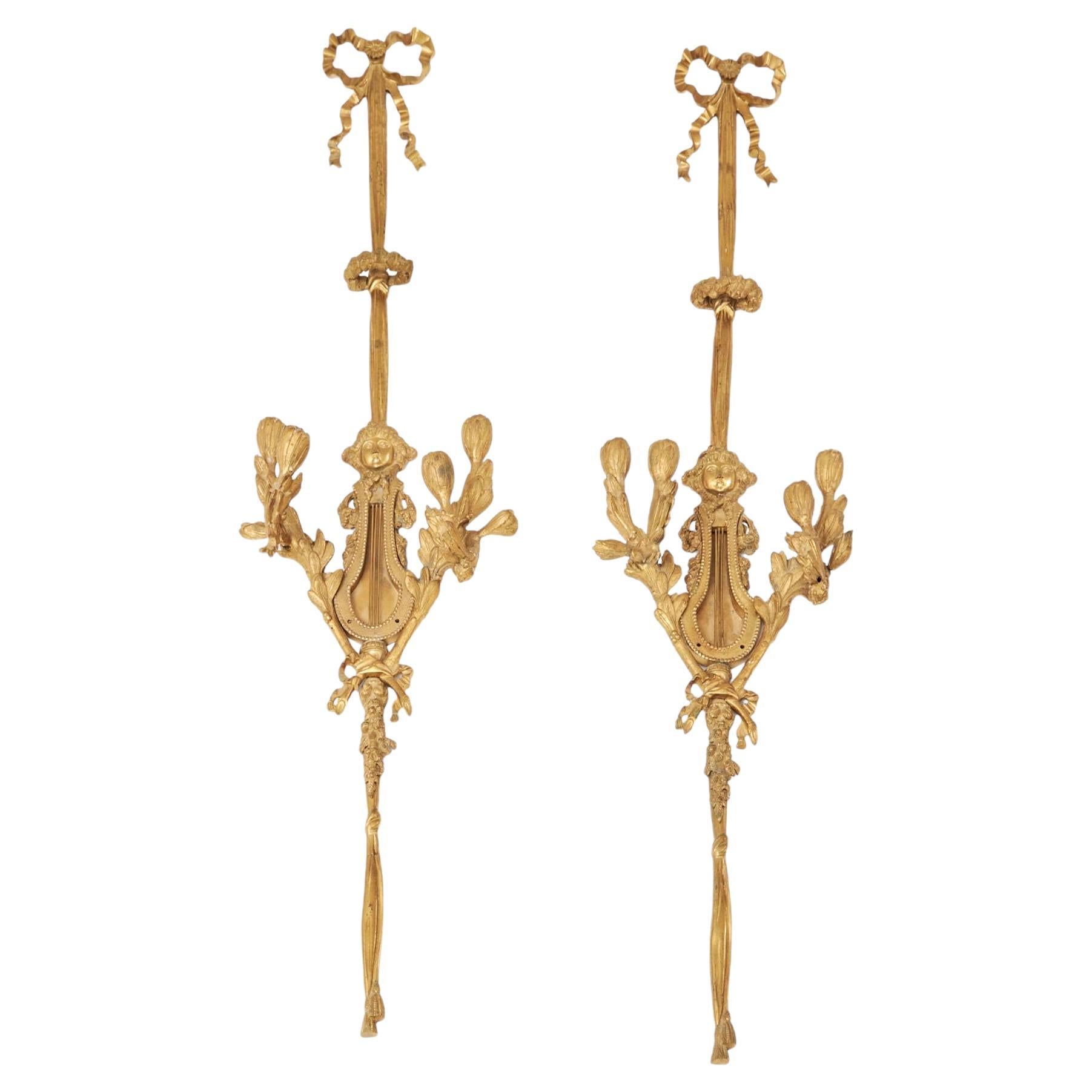 Pair Large Louis XVI Style Gilt Bronze Sconces For Sale