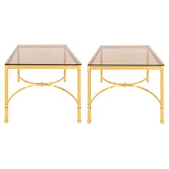 Used Pair Large Maison Jansen Style Smoked Glass and Gilt Side Tables