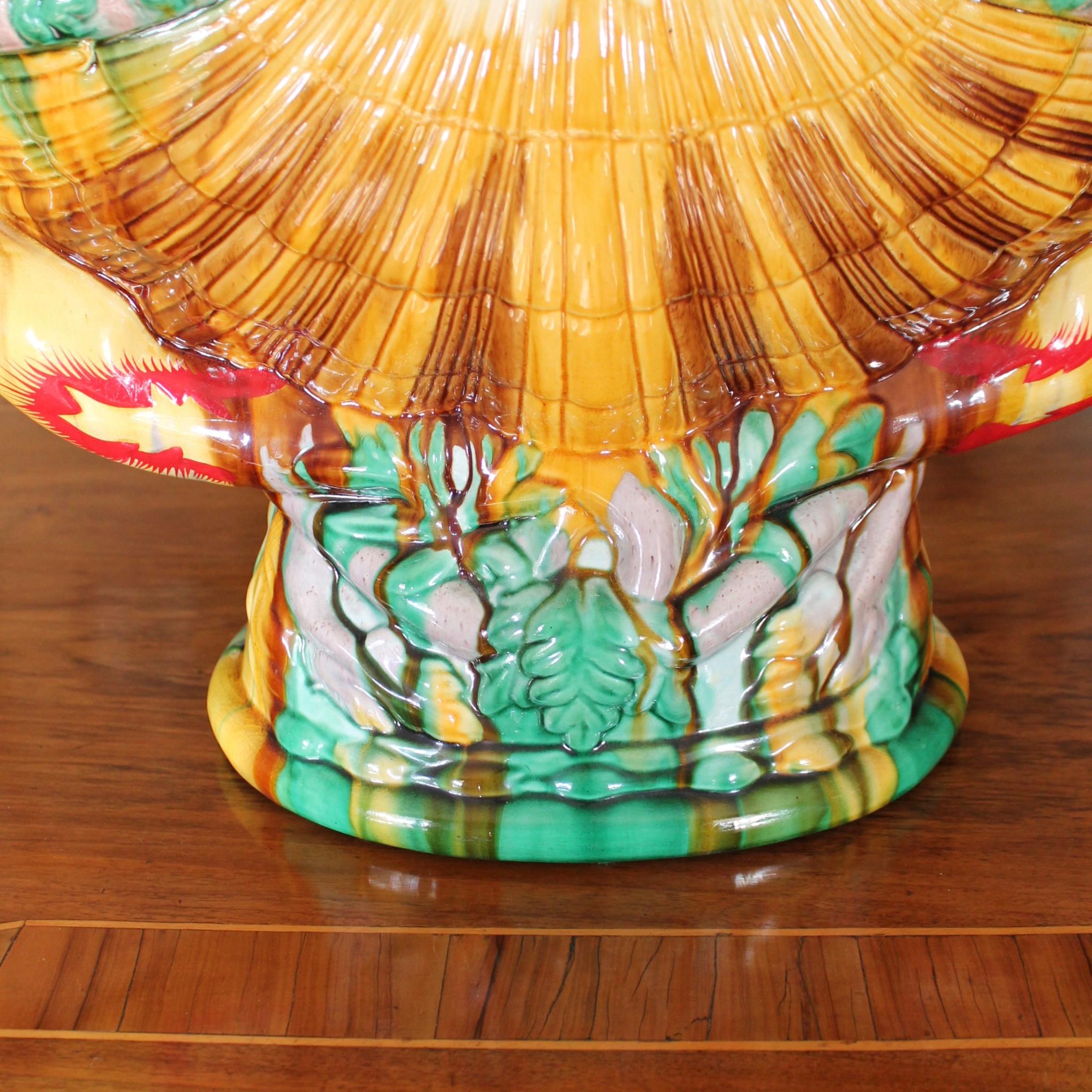 Italian Pair Large Majolica Seashell Centerpieces With Mermaid Caryatids, after Minton  For Sale