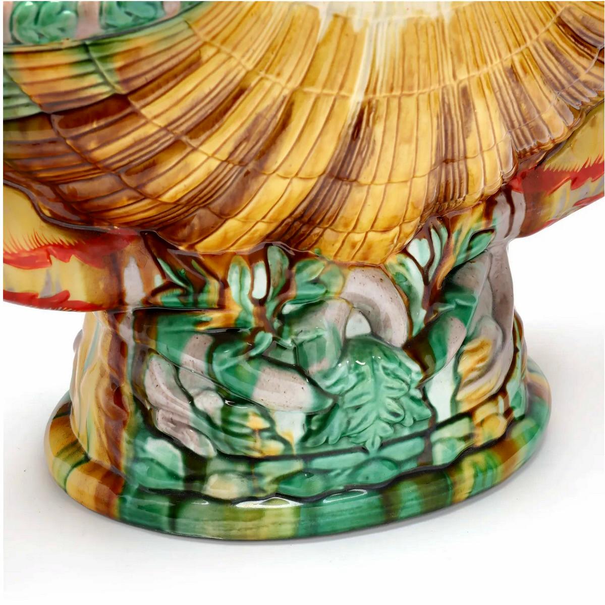 Glazed Pair Large Majolica Seashell Centerpieces With Mermaid Caryatids, after Minton For Sale