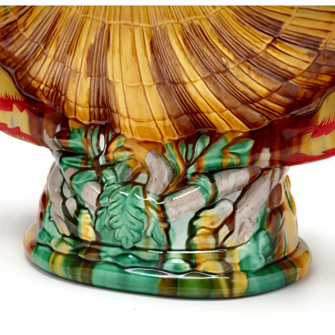 Ceramic Pair Large Majolica Seashell Centerpieces With Mermaid Caryatids, after Minton  For Sale