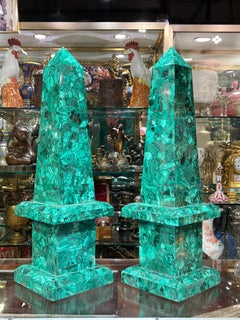 Pair Large Malachite Obelisks -- 28 Inches Tall