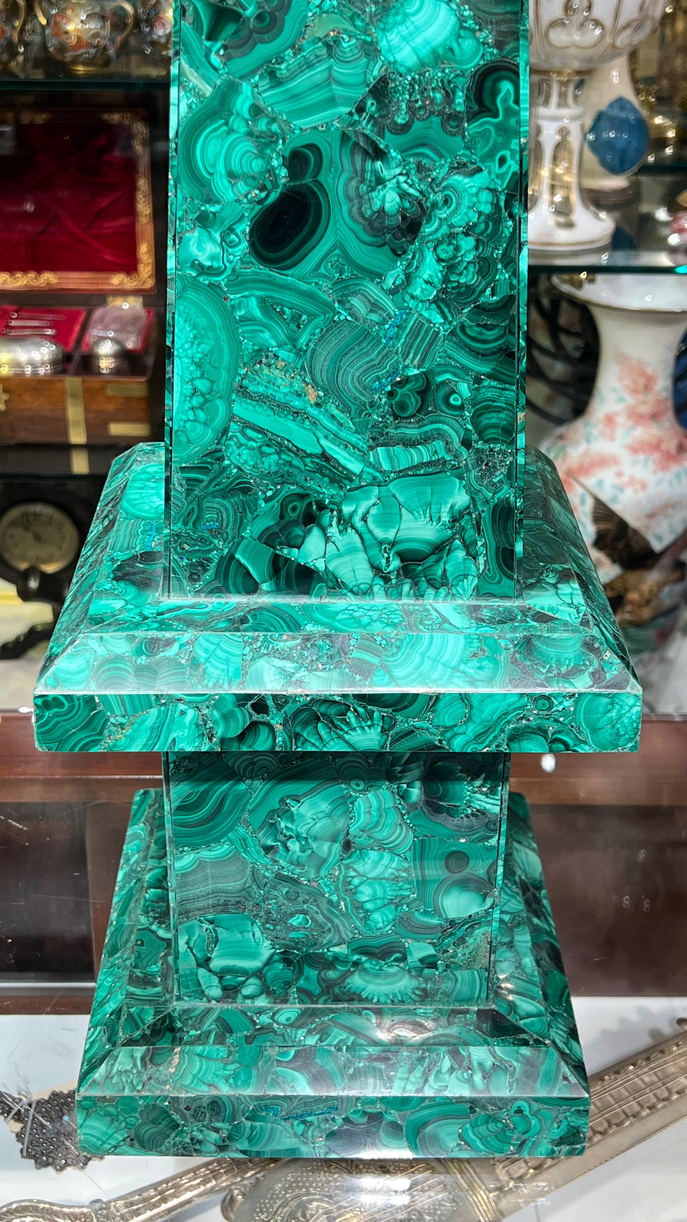 Pair Large Malachite Obelisks -- 28 Inches Tall in vendita 4