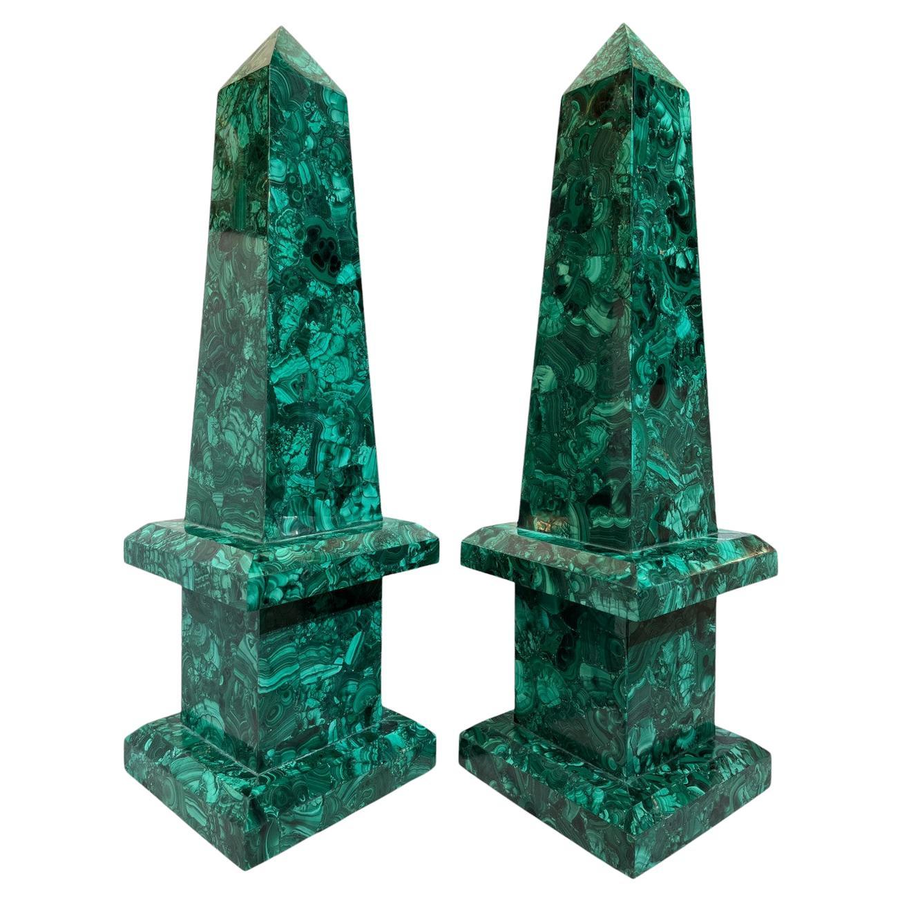 Pair Large Malachite Obelisks -- 28 Inches Tall