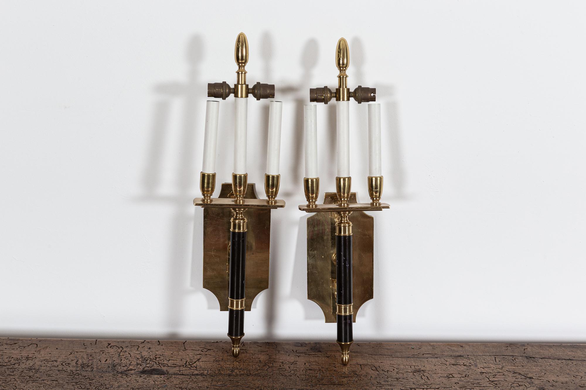 Pair Large Mid Century Italian Brass Wall Lights For Sale 2