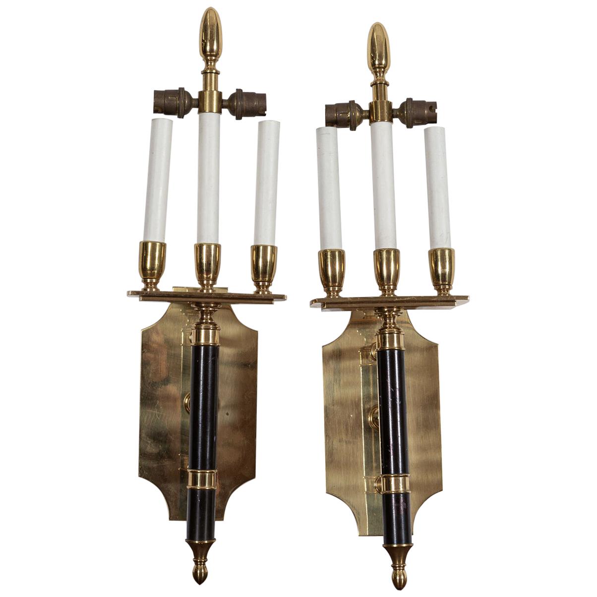 Pair Large Mid Century Italian Brass Wall Lights