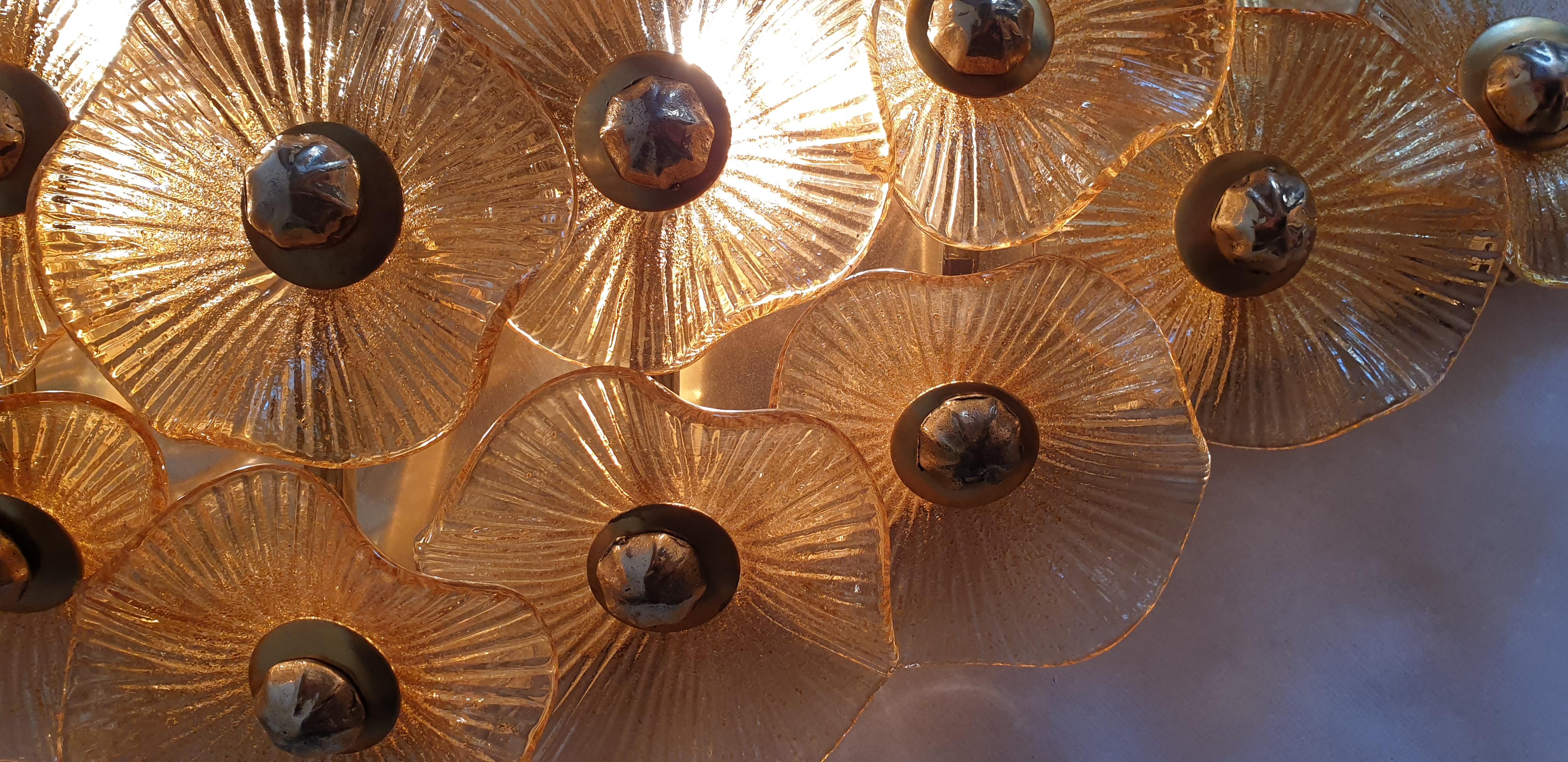 Pair of Mid-Century Modern Murano Glass Sconces/Flush Mounts Venini Attributed 2