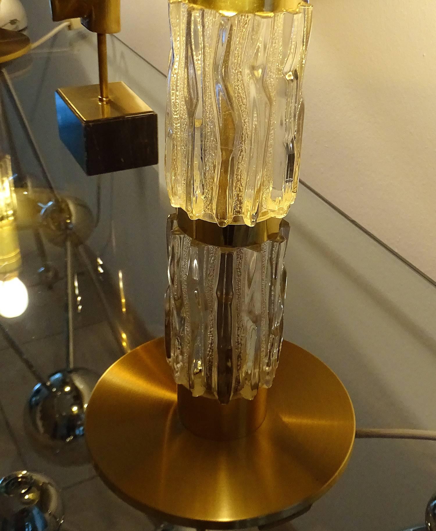 Mid Century Pair Modern Kaiser Glass Table Lamps, Gold Brass Black, 60s For Sale 5