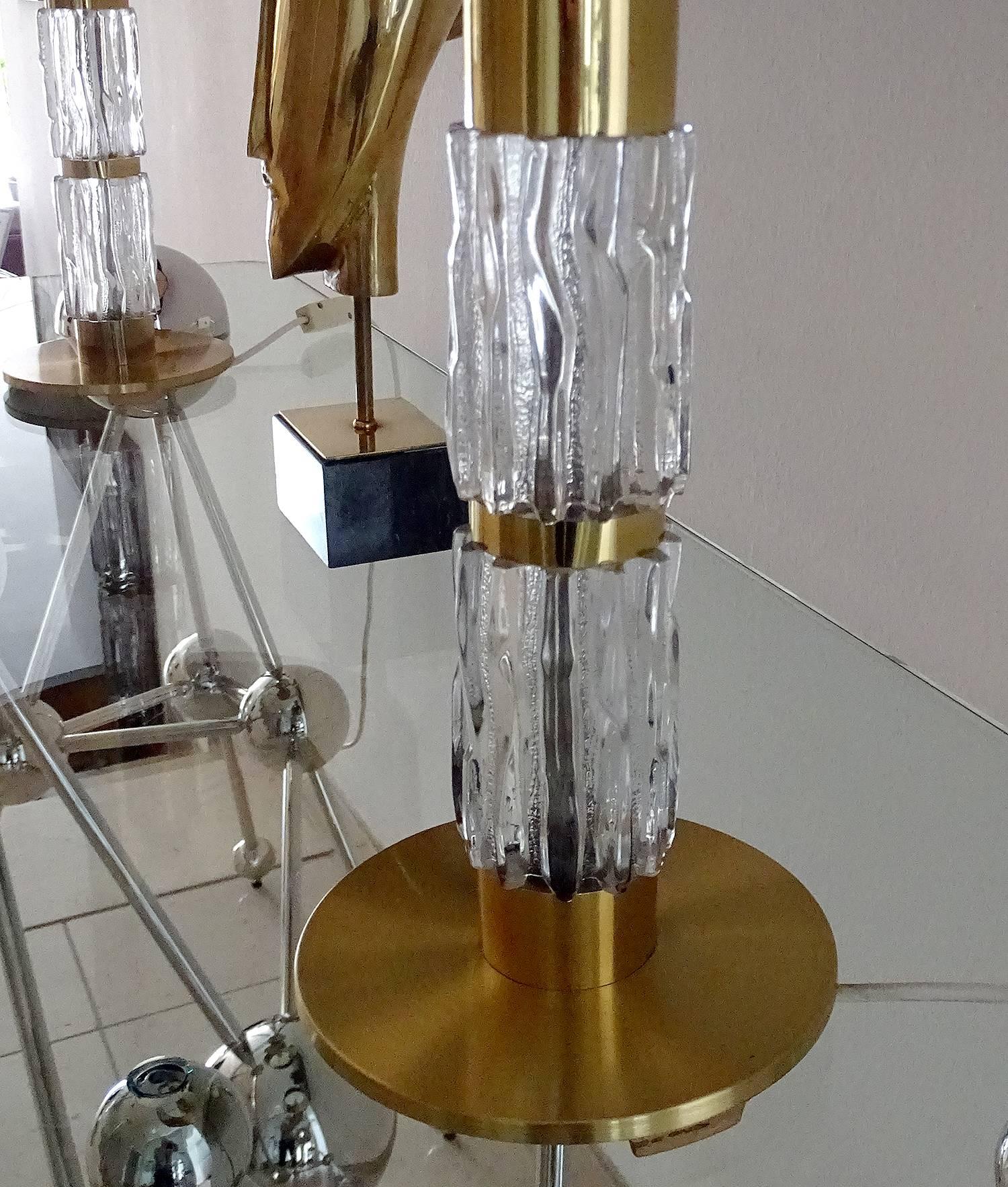 Mid Century Pair Modern Kaiser Glass Table Lamps, Gold Brass Black, 60s For Sale 6