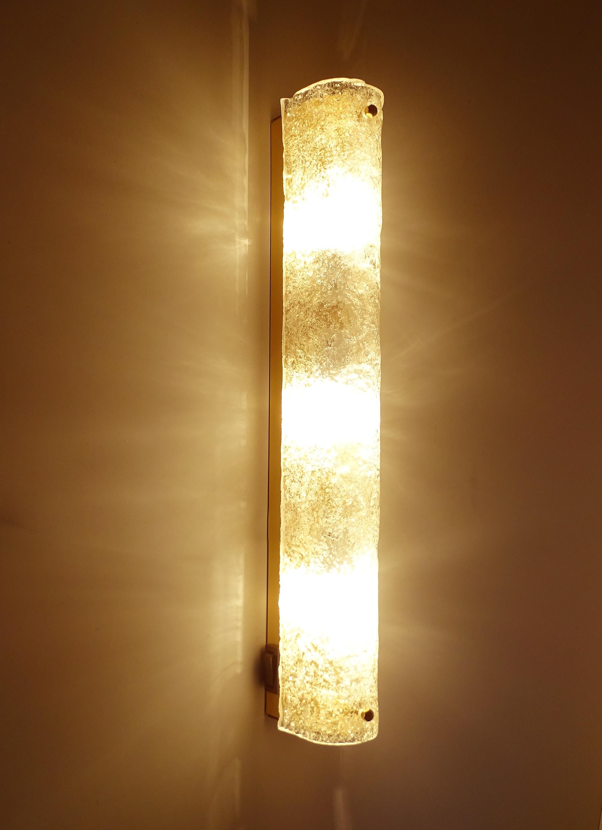 Pair of Large Mid-Century Modern Mirror Murano Glass & Brass Sconces Lights 4