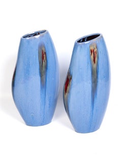 Pair Large Mid-Century Stoneware Floor Vases with Flambe Glaze, Belgium C.1950