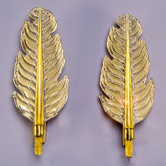 Pair Large Murano Glass Gold Leaf Form Sconces