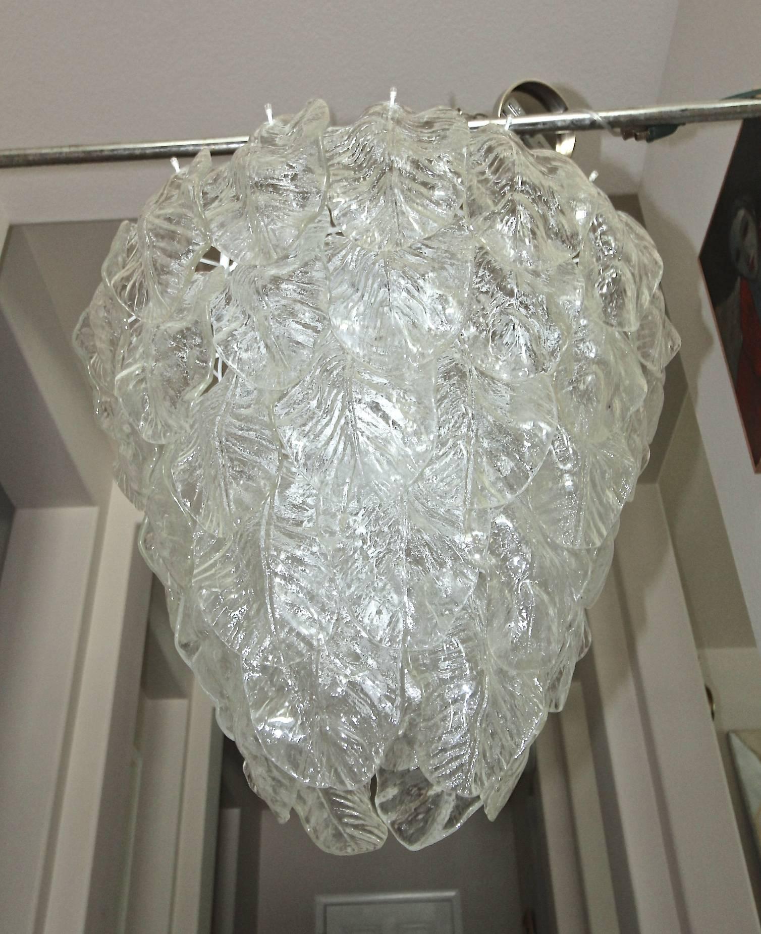 Pair Large Murano Italian Chandeliers with Glass Leaves 7