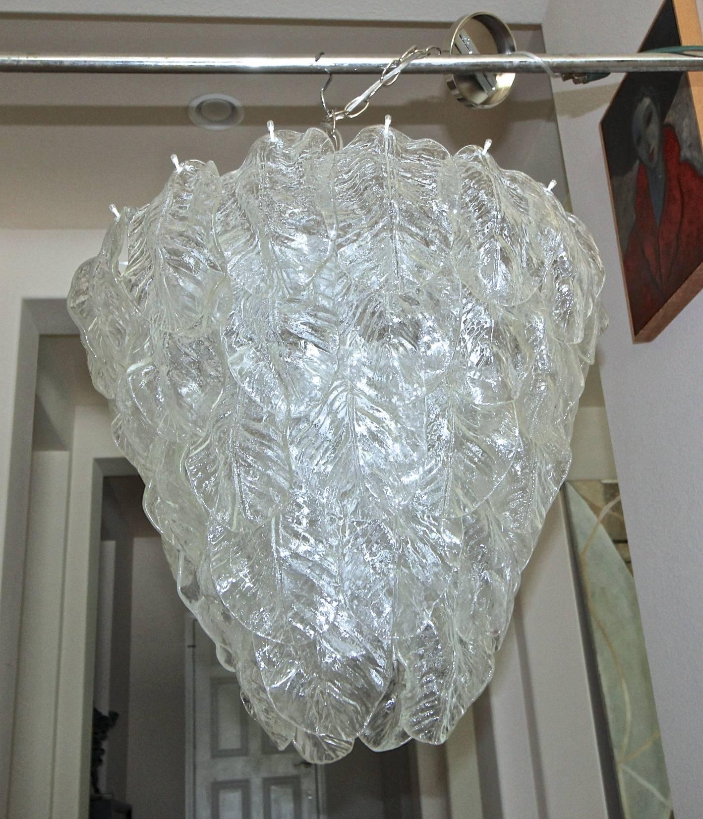 Pair Large Murano Italian Chandeliers with Glass Leaves 10