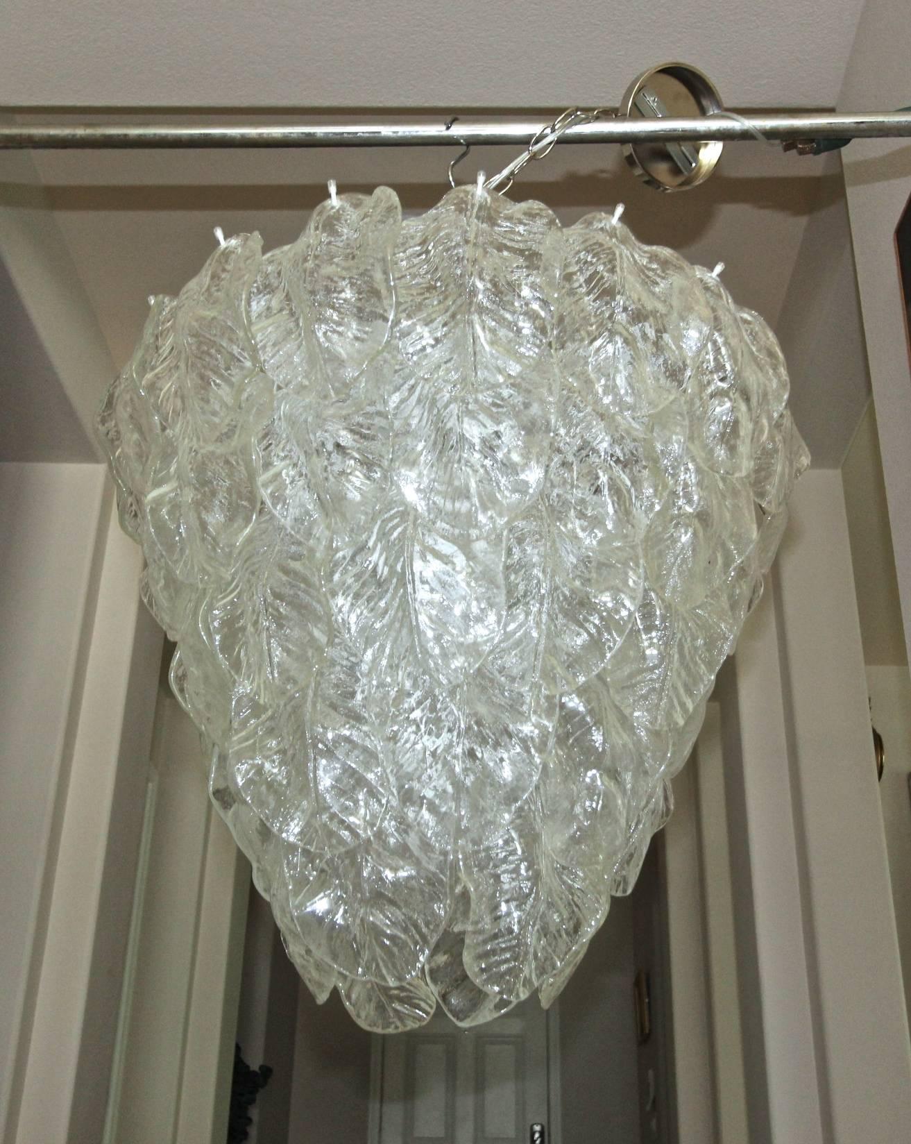 Pair Large Murano Italian Chandeliers with Glass Leaves In Good Condition In Palm Springs, CA