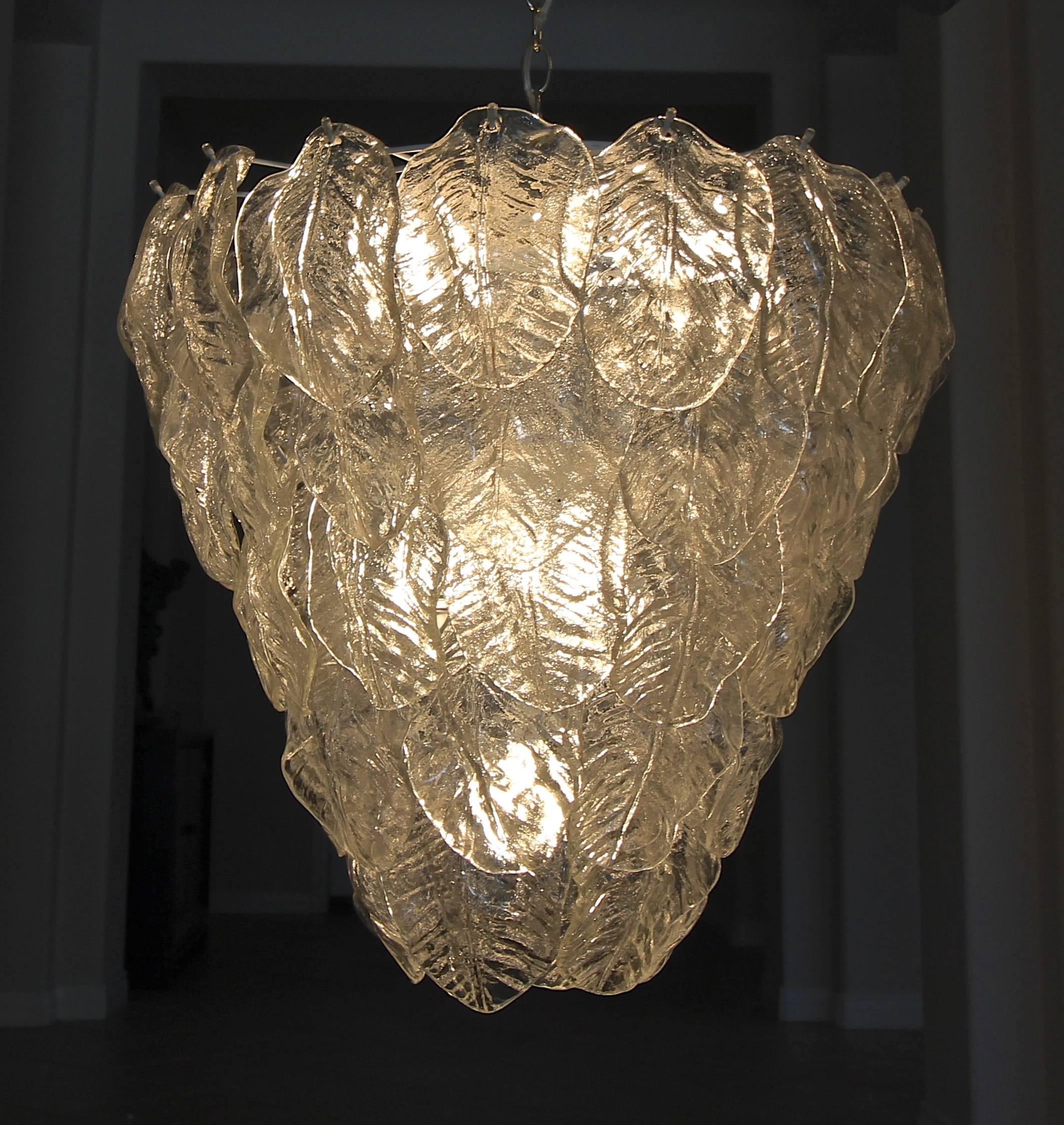 Mid-20th Century Pair Large Murano Italian Chandeliers with Glass Leaves