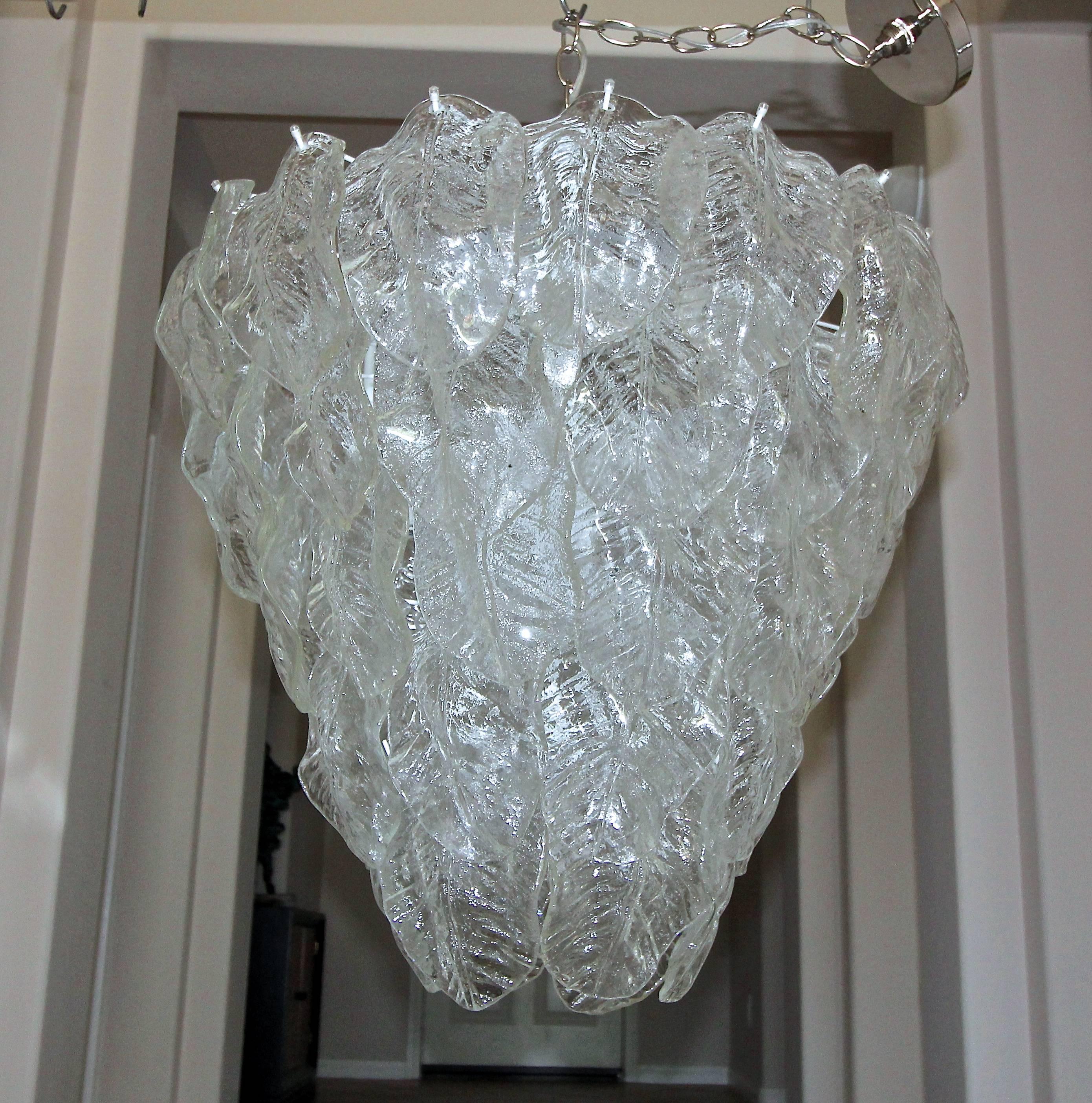 Pair Large Murano Italian Chandeliers with Glass Leaves 1