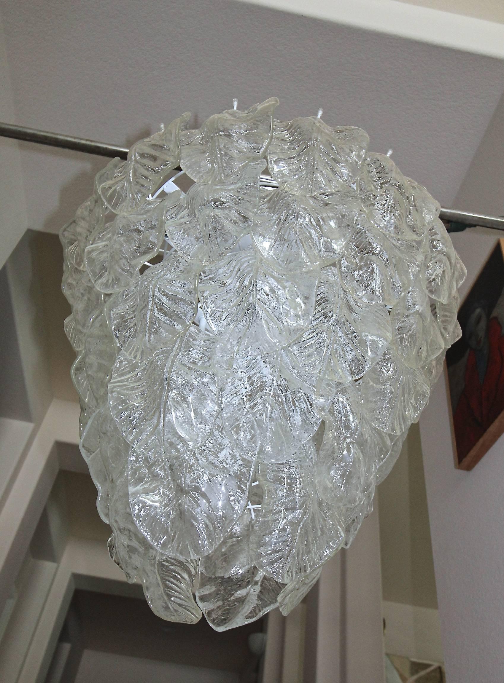 Pair Large Murano Italian Chandeliers with Glass Leaves 2