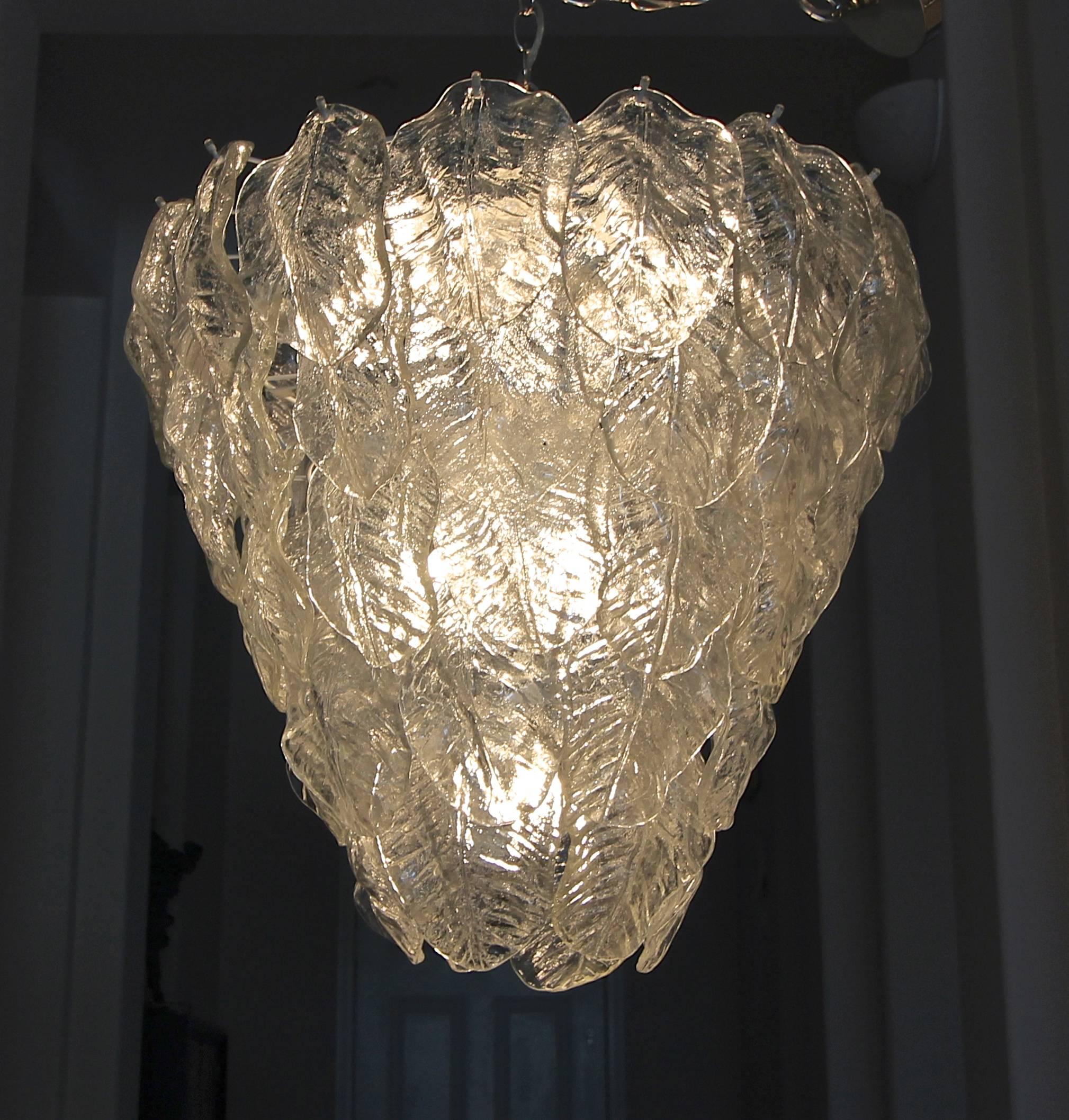 Pair Large Murano Italian Chandeliers with Glass Leaves 3