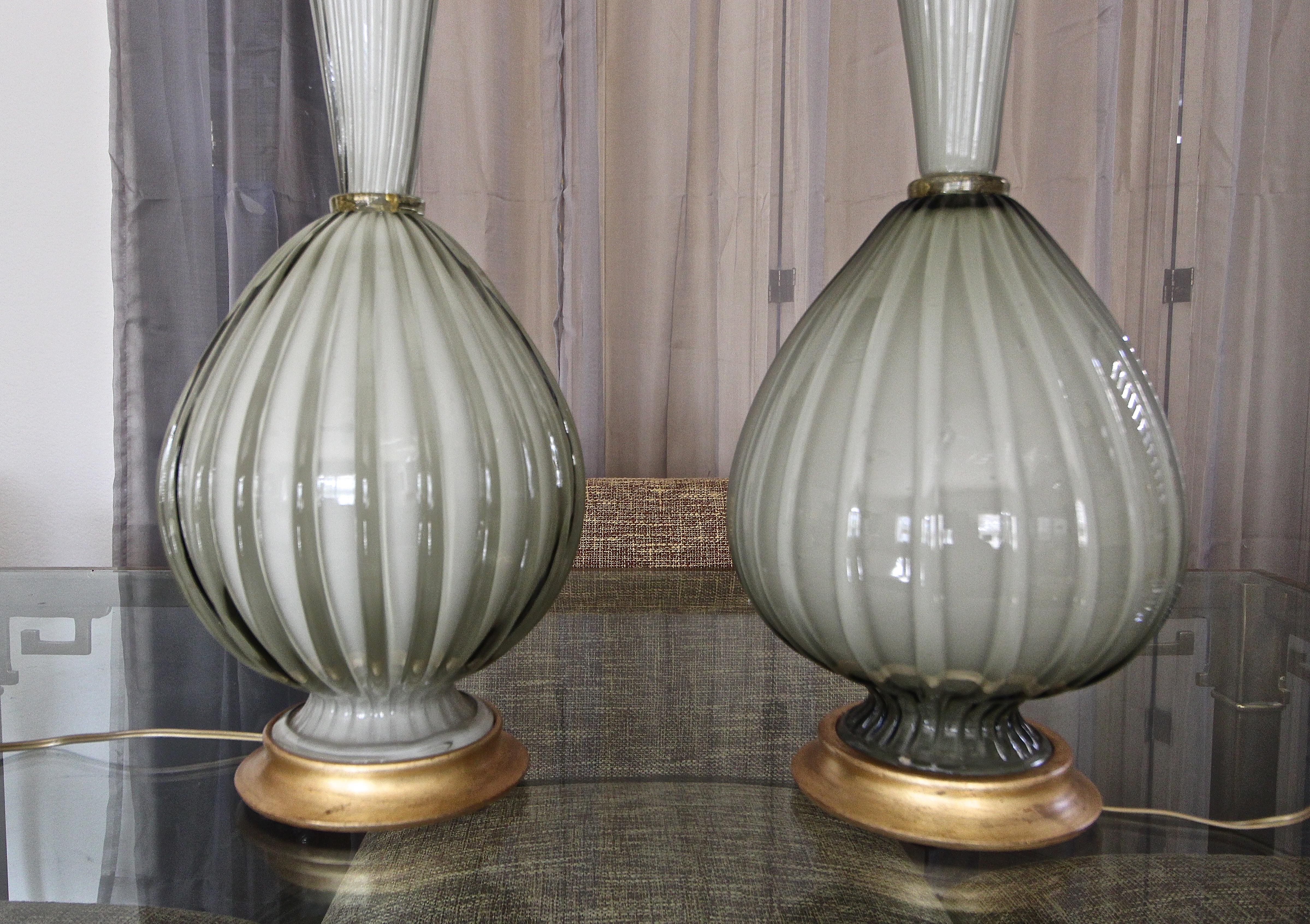 Pair of Large Murano Oliver Grey Cased Glass Table Lamps For Sale 2