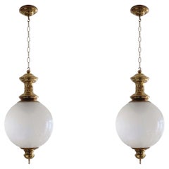 Pair Large Opalescent Glass Pendants by Luigi Caccia Dominioni for Azucena Italy