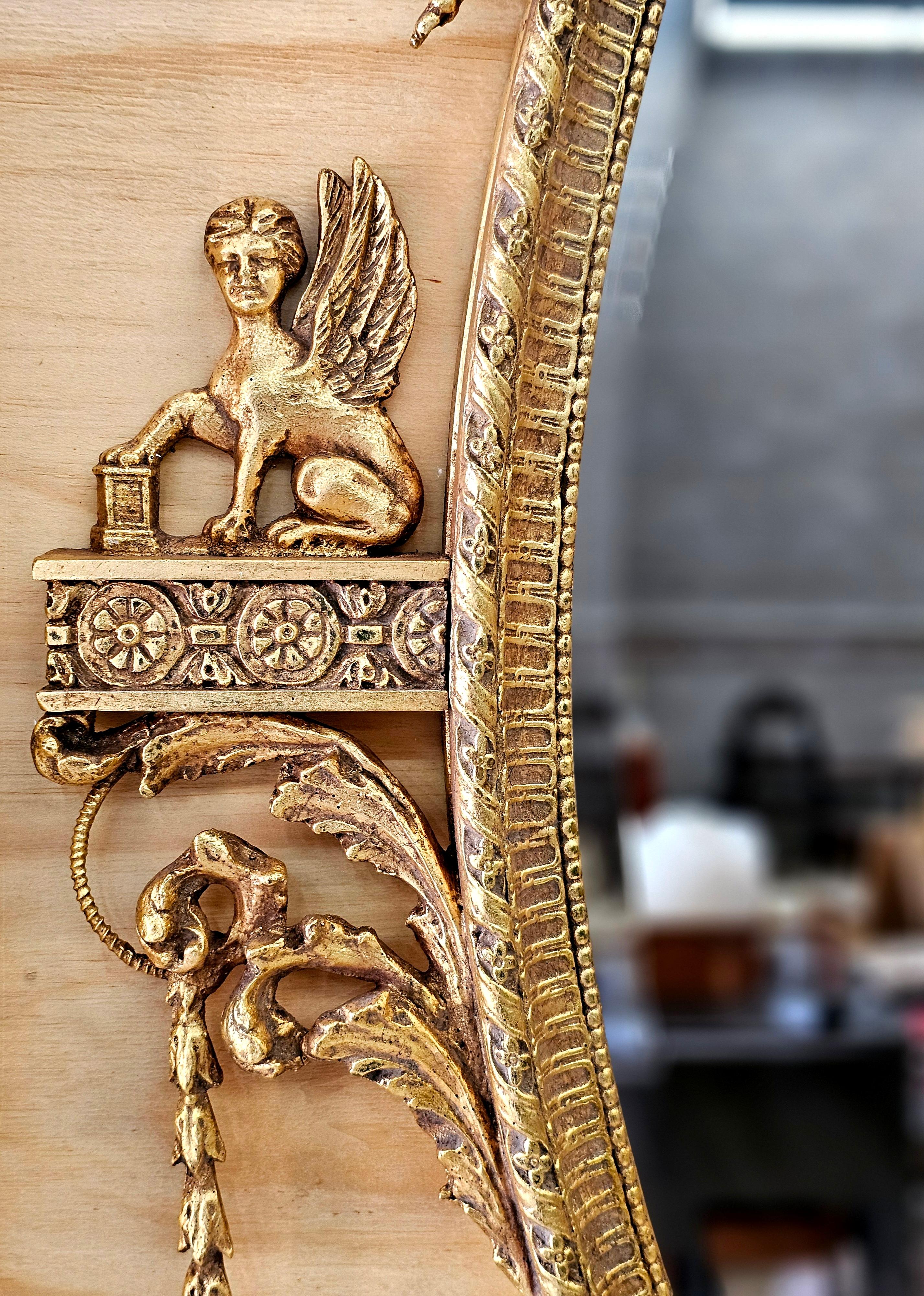 Hardwood Pair Large Oval Robert Adam Style Gilt Wood Foliate Wall Mirrors For Sale
