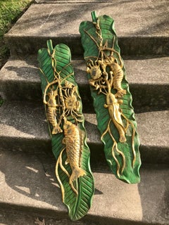 Large Paris Cafe Trophies or Appliqué Bistro Trade Signs with Giltwood Seafood