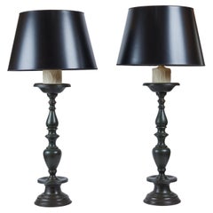 Pair Large Patinated Bronze Lamps