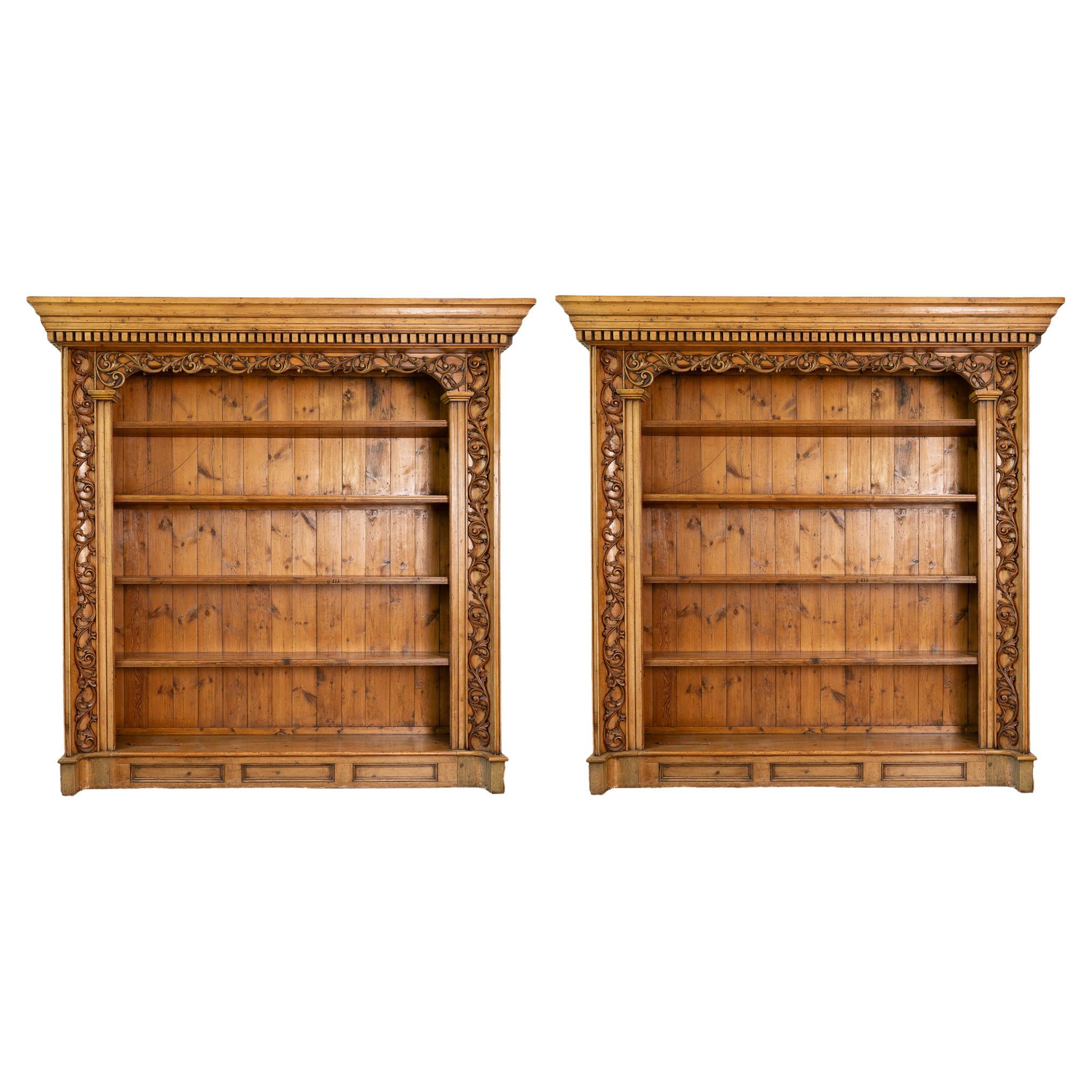 Pair, Large Pine Bookcases Display from England, circa 196080