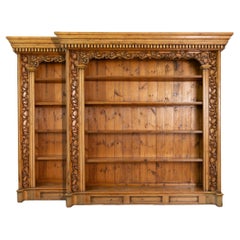 Pair, Large Pine Bookcases Display Cabinets from England, circa 1960-80