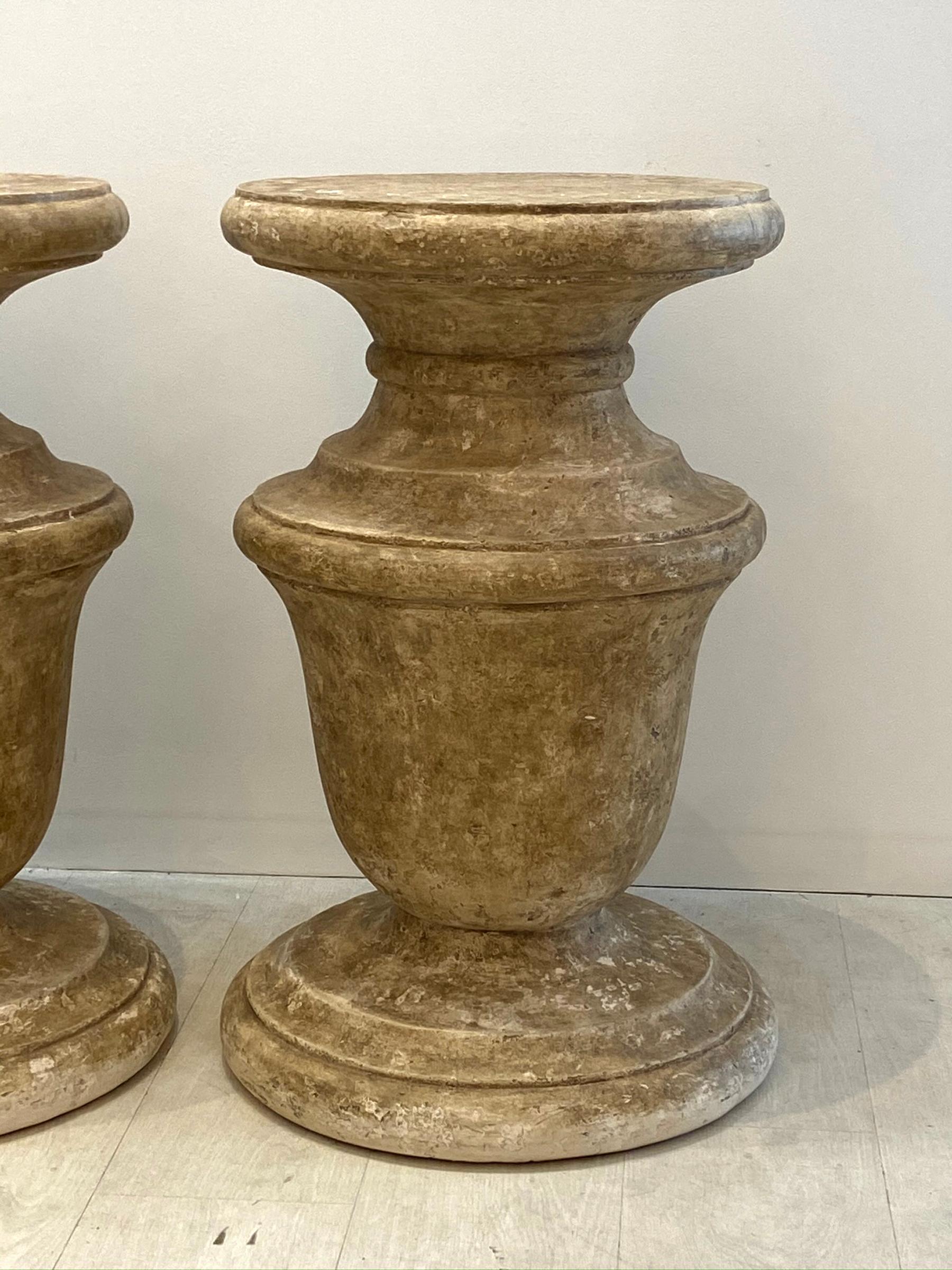 Neoclassical Pair of Large Plaster Round Column Pedestals with Faux Finish