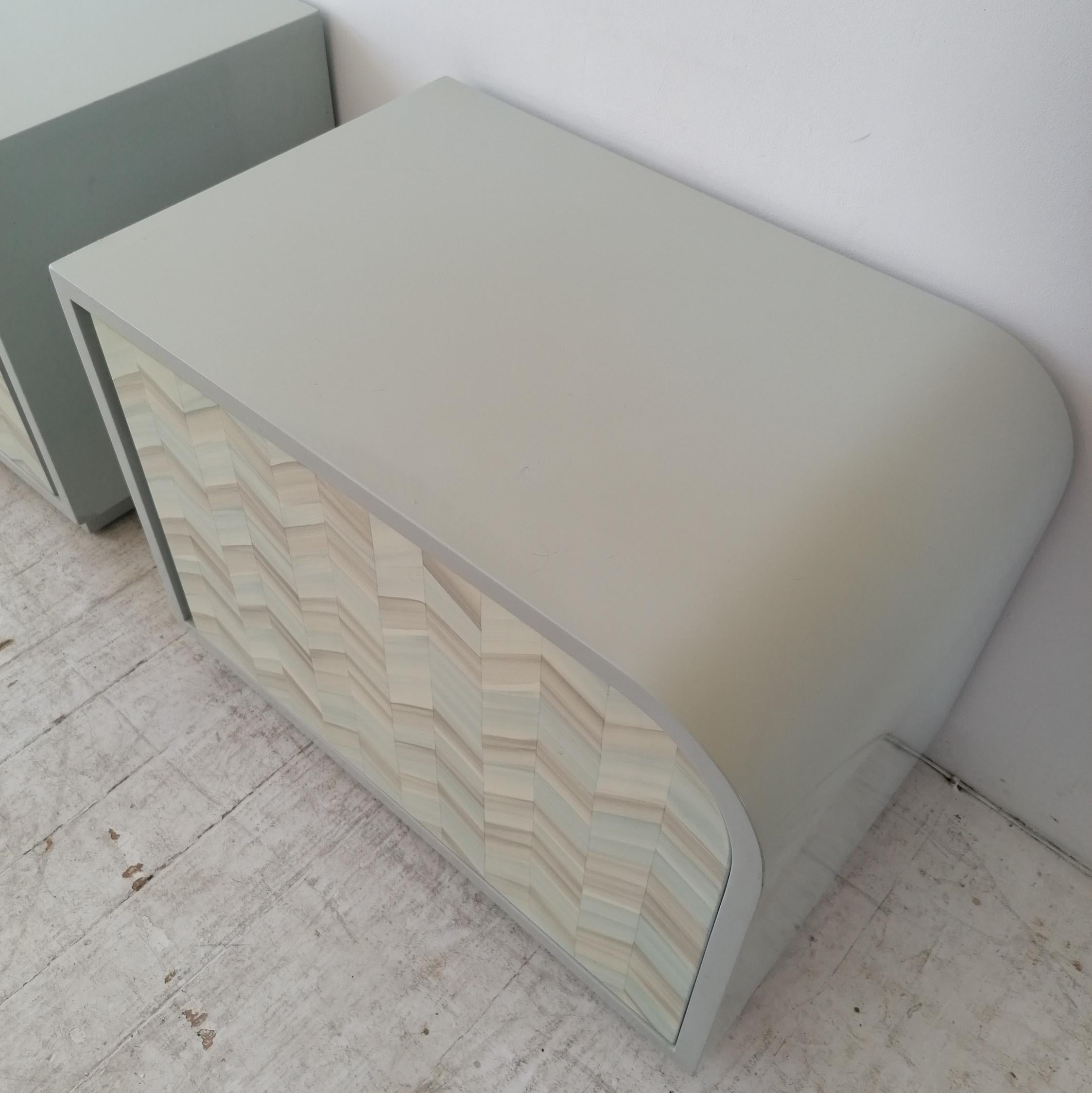 Pair large postmodern lacquered American bedside cabinets / nightstands, 1980s 8