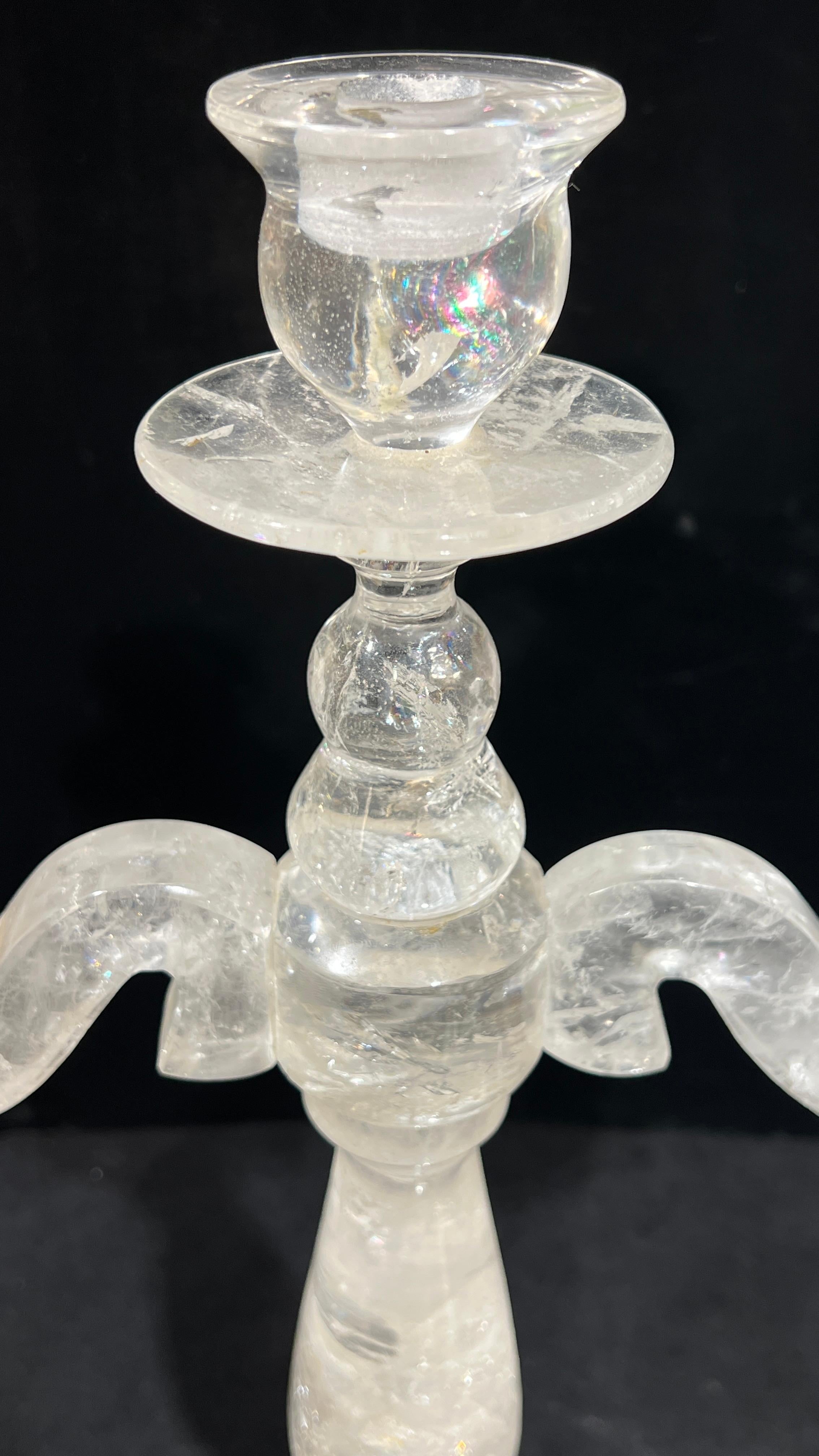 Unknown Pair Large Rock Crystal Candelabra Candle Holders For Sale