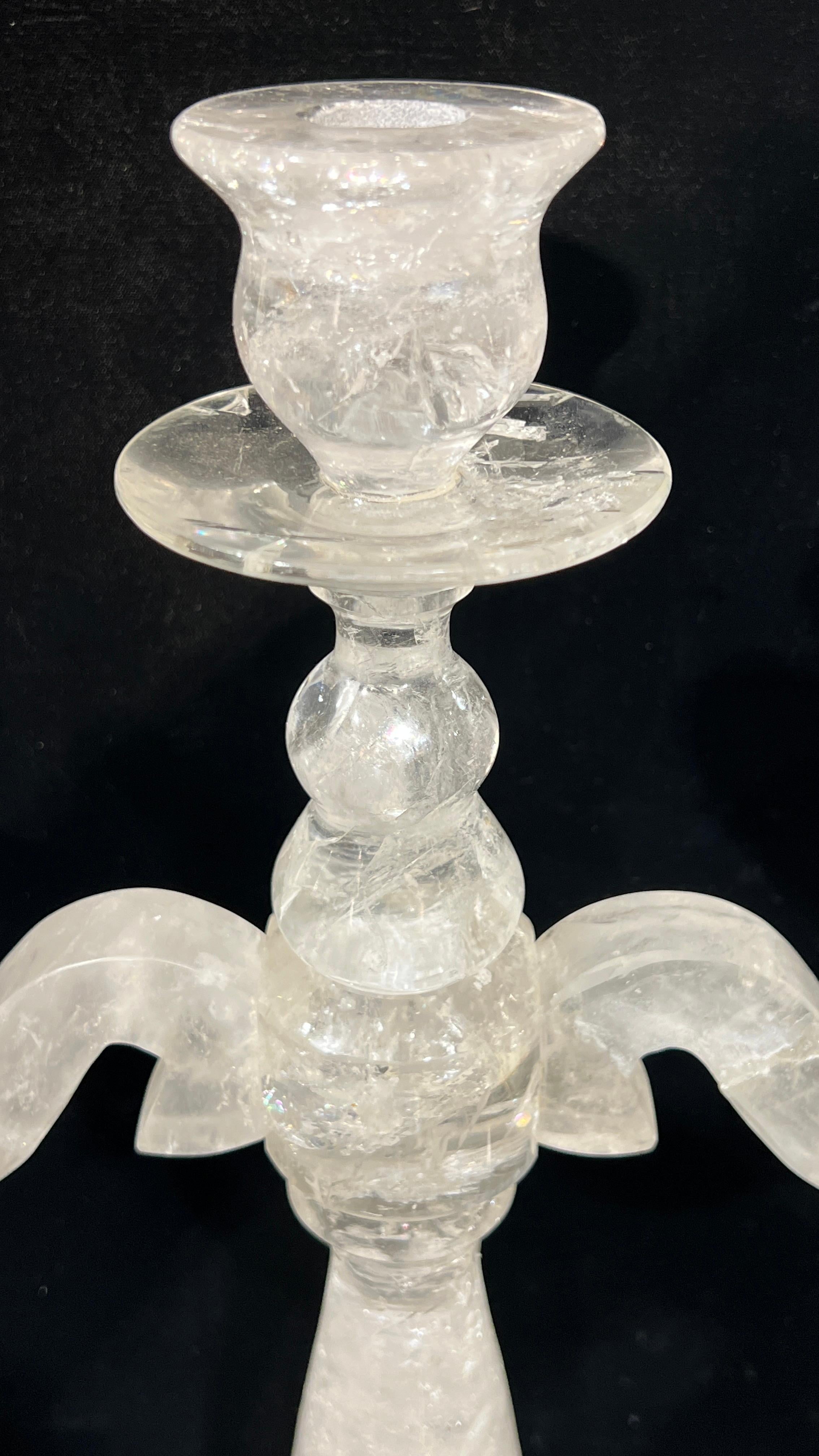 Pair Large Rock Crystal Candelabra Candle Holders For Sale 1