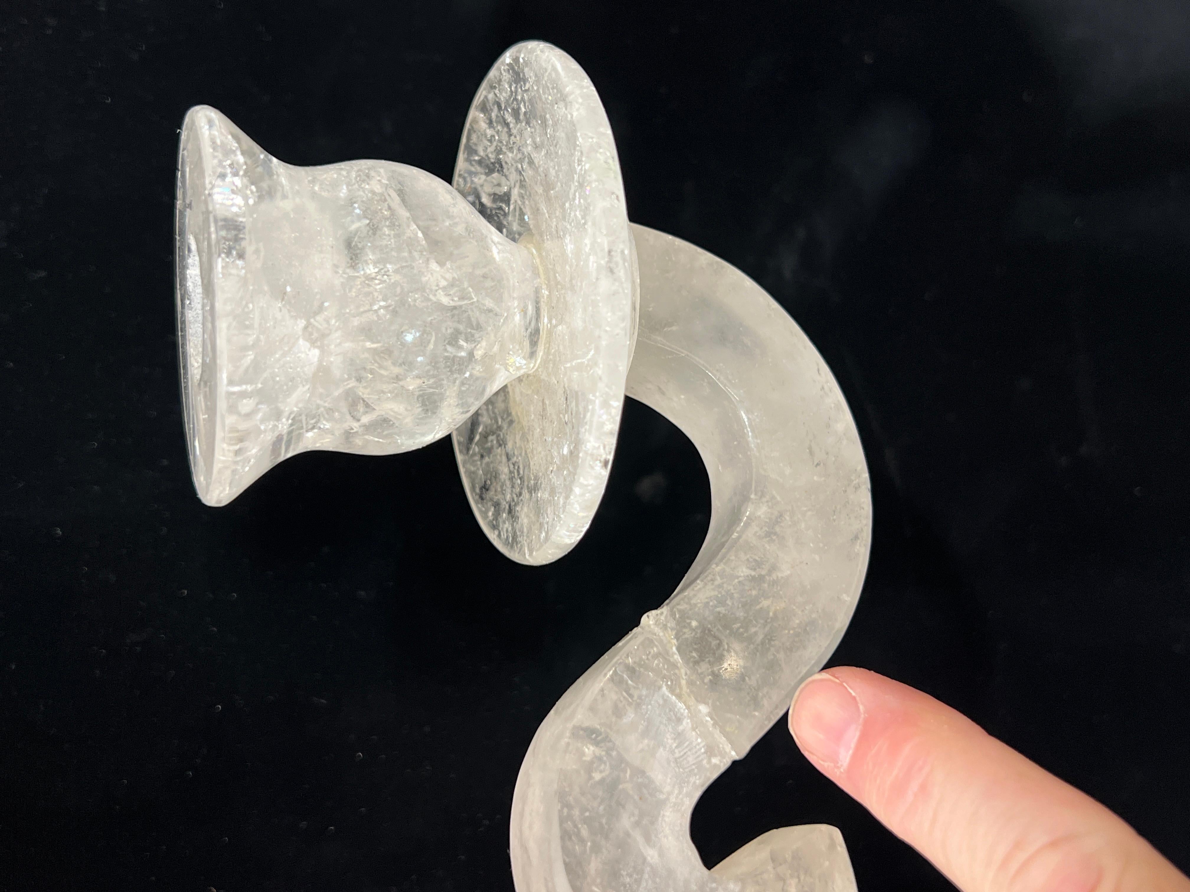 Pair Large Rock Crystal Candelabra Candle Holders For Sale 2